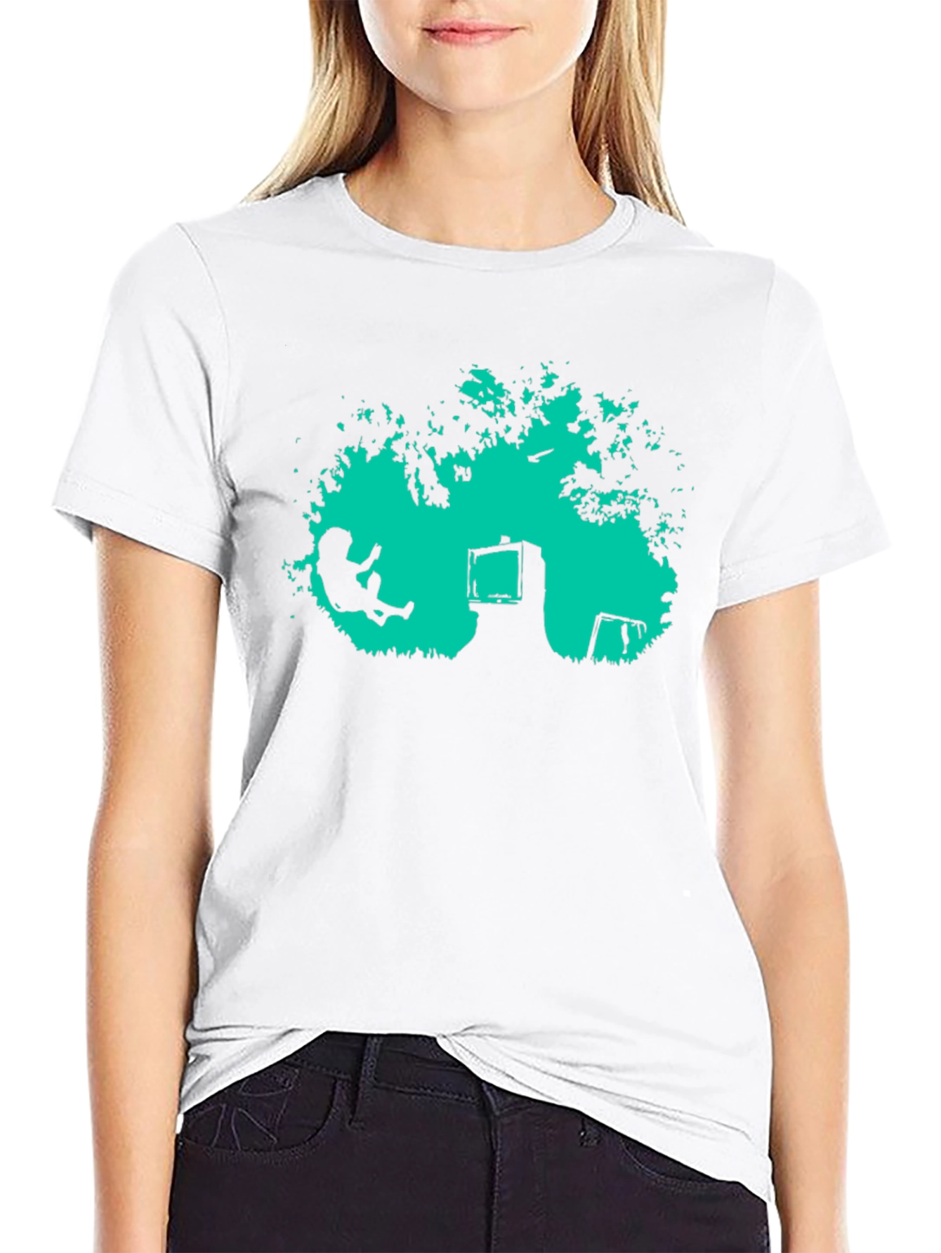 Retro TV Tree Swing Black T-Shirt