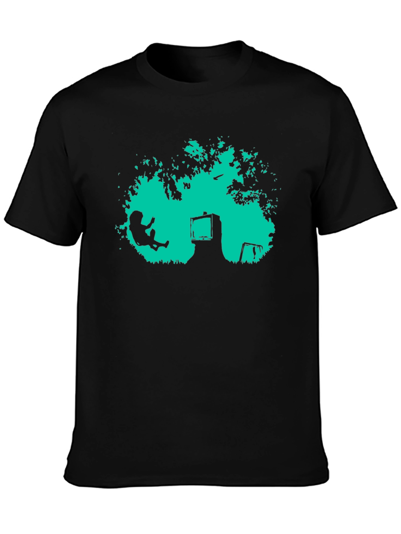 Retro TV Tree Swing Black T-Shirt