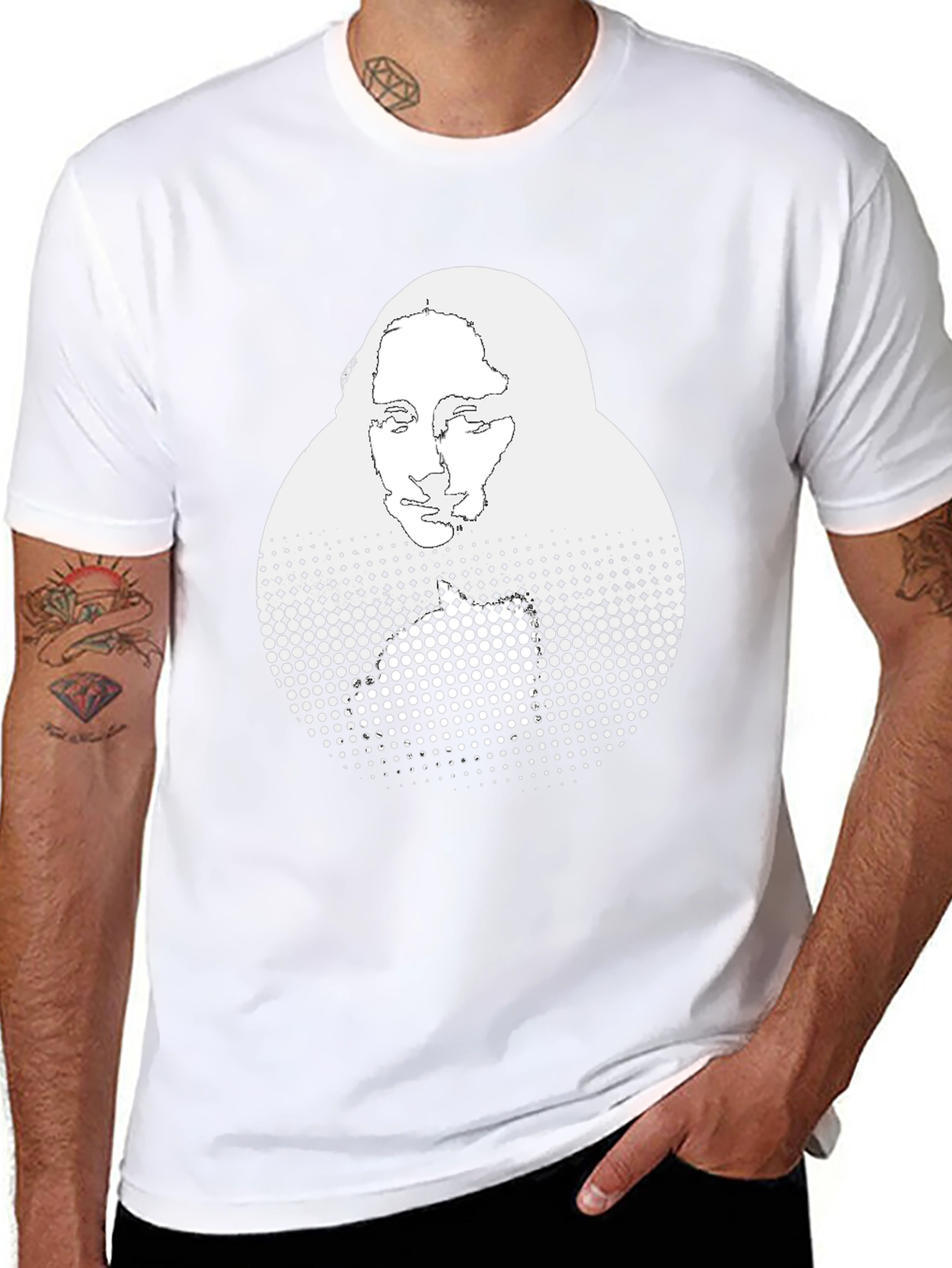 Abstract Mona Lisa Graphic Print Black T-Shirt