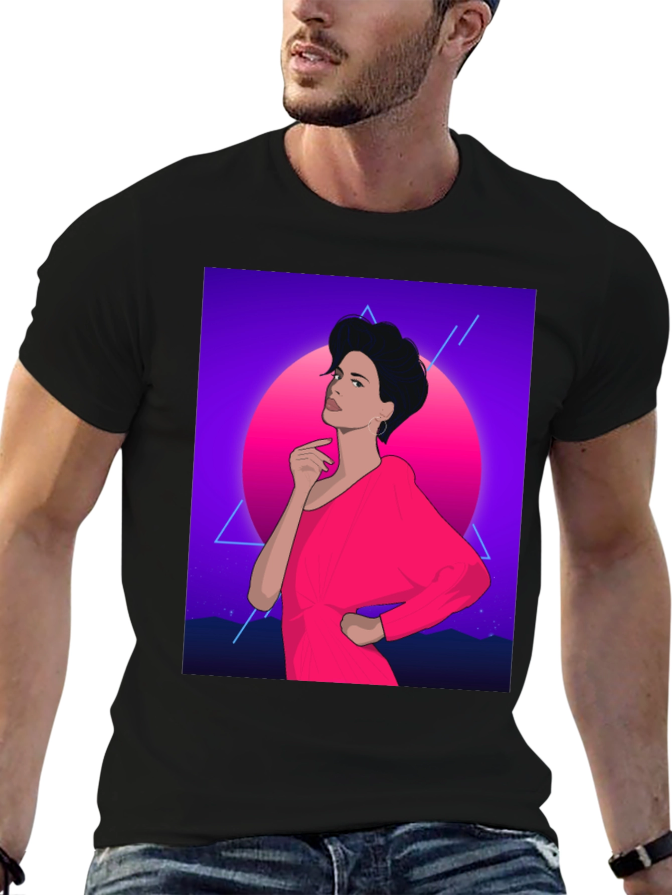 Retro 80s Woman Graphic Tee - Black