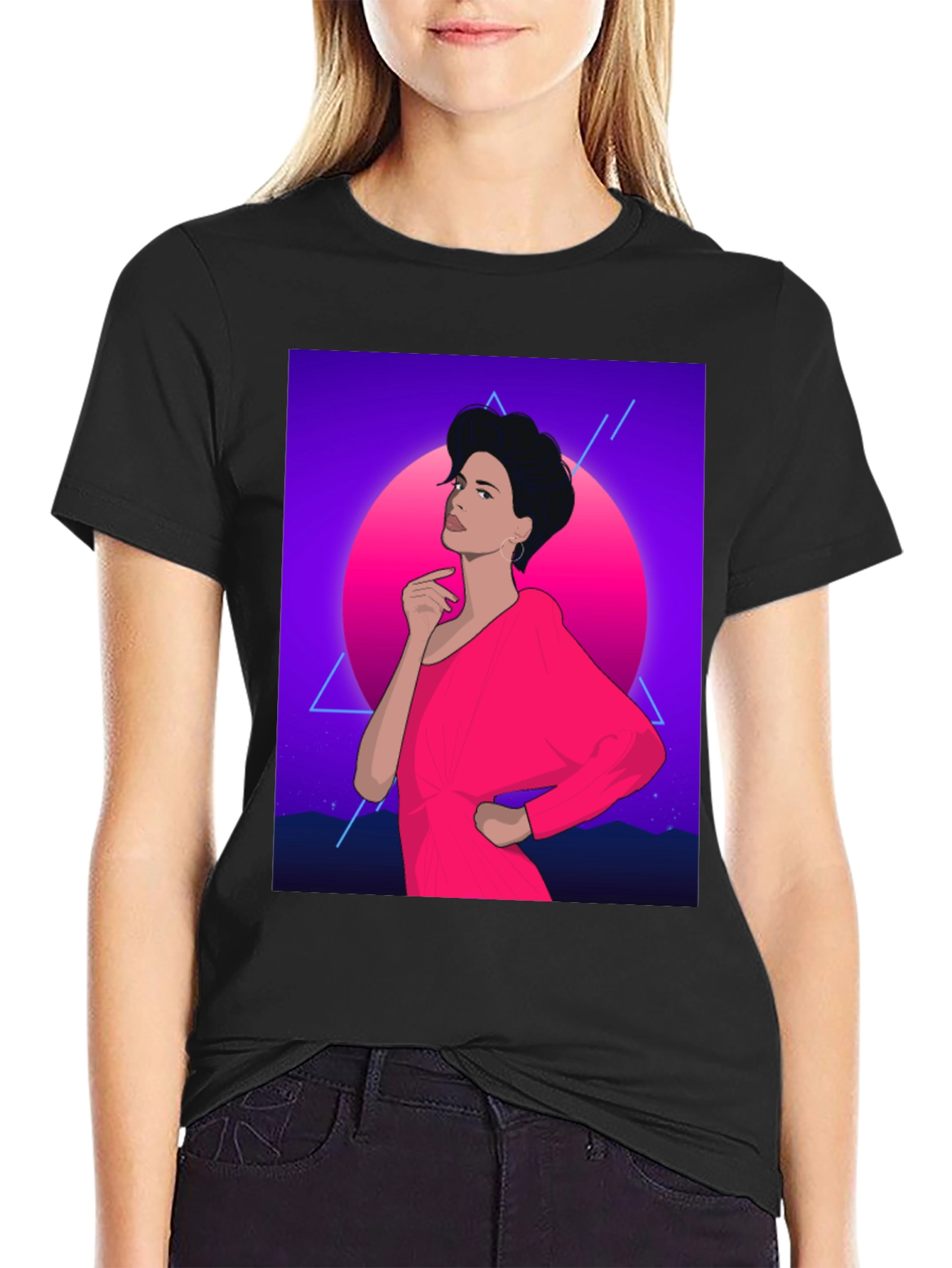 Retro 80s Woman Graphic Tee - Black