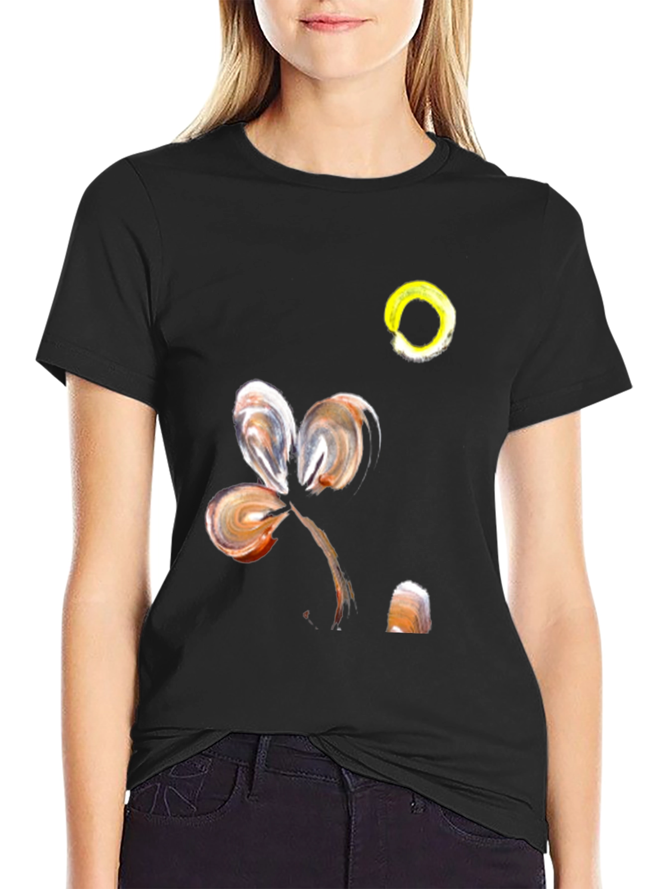 Abstract Floral Design Black T-Shirt