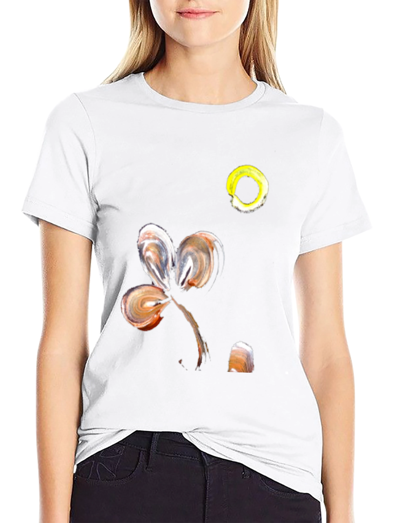Abstract Floral Design Black T-Shirt