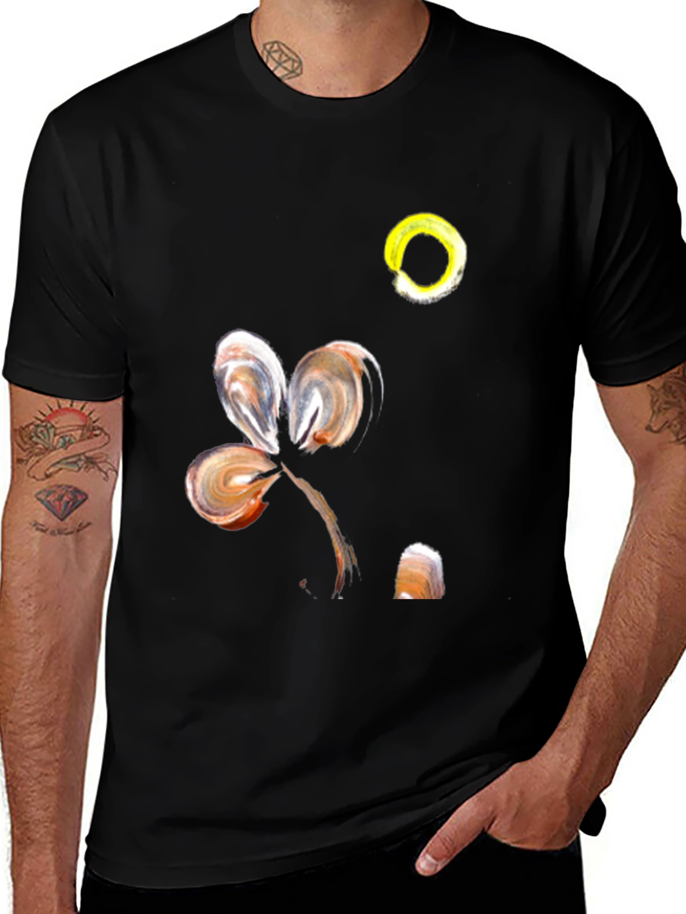 Abstract Floral Design Black T-Shirt