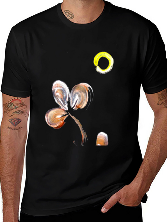 Abstract Floral Design Black T-Shirt