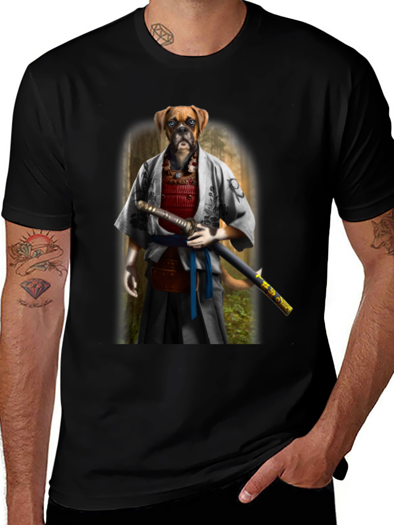 Samurai Boxer Dog T-Shirt: Warrior Pet Tee