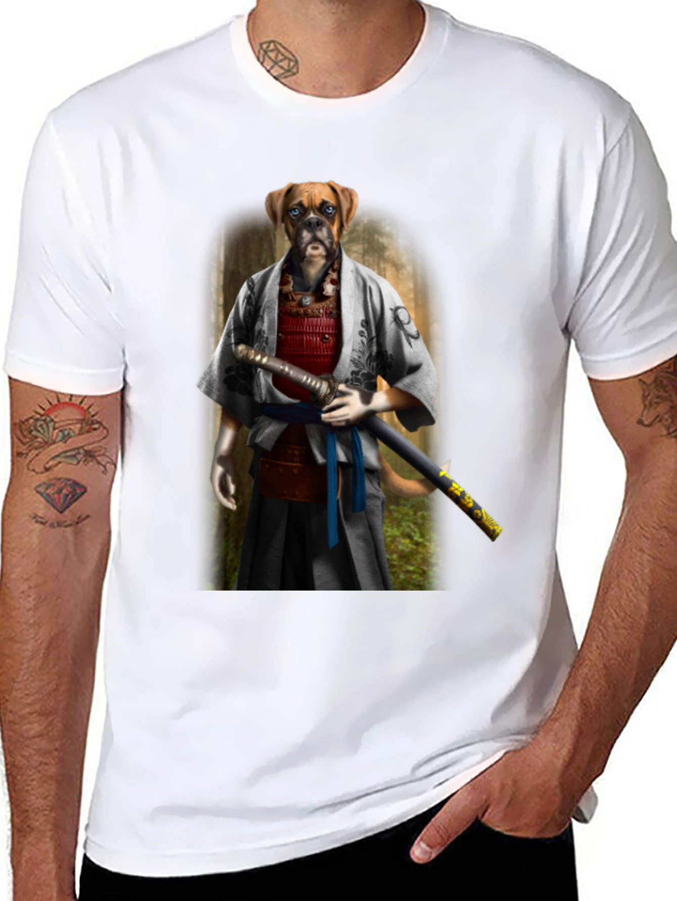Samurai Boxer Dog T-Shirt: Warrior Pet Tee