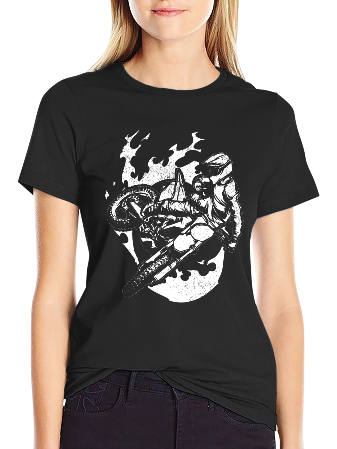 Motocross Rider Graphic Tee - Black Cotton Blend