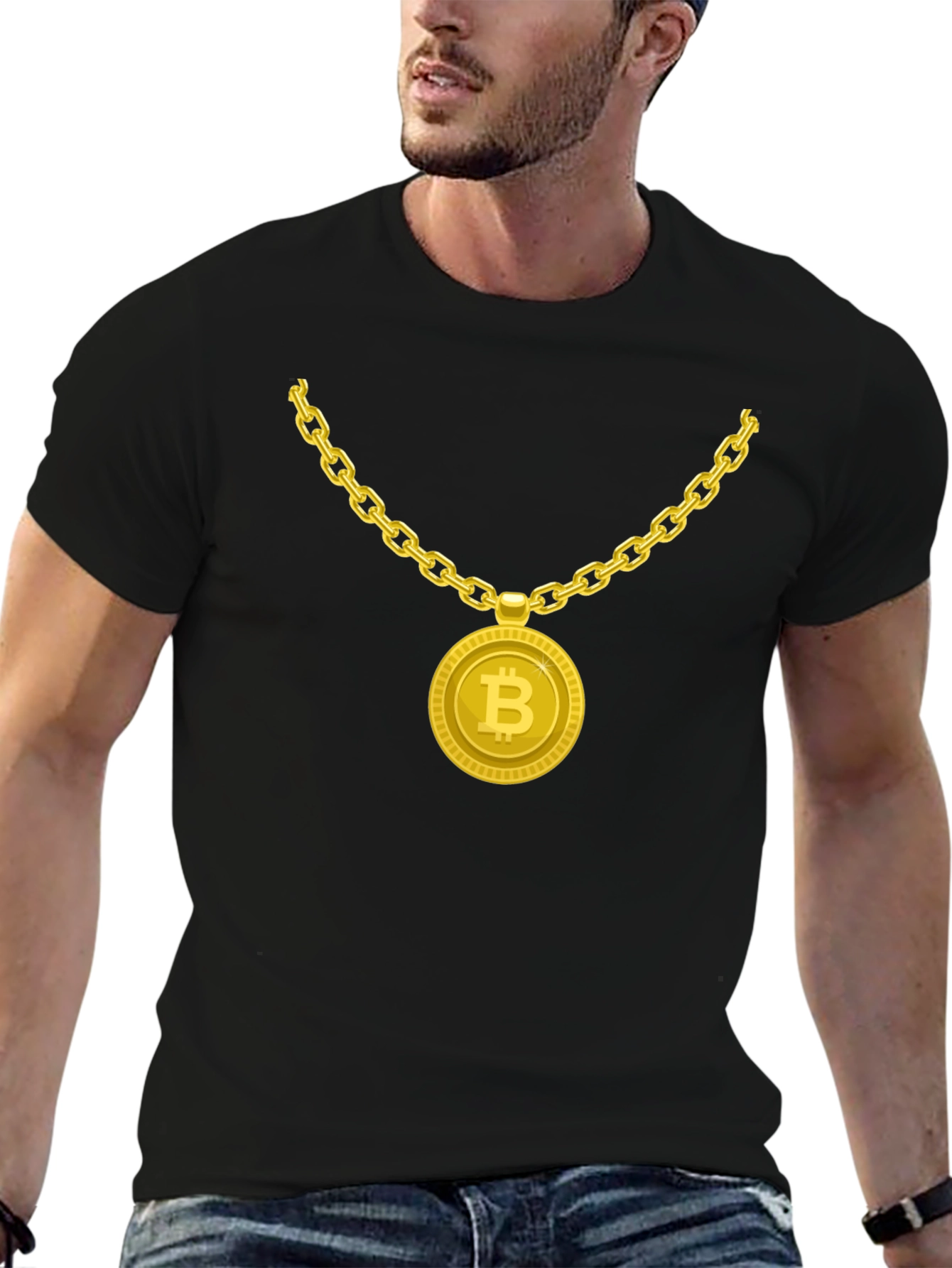 Bitcoin Bling T-Shirt - Crypto Gold Chain Design