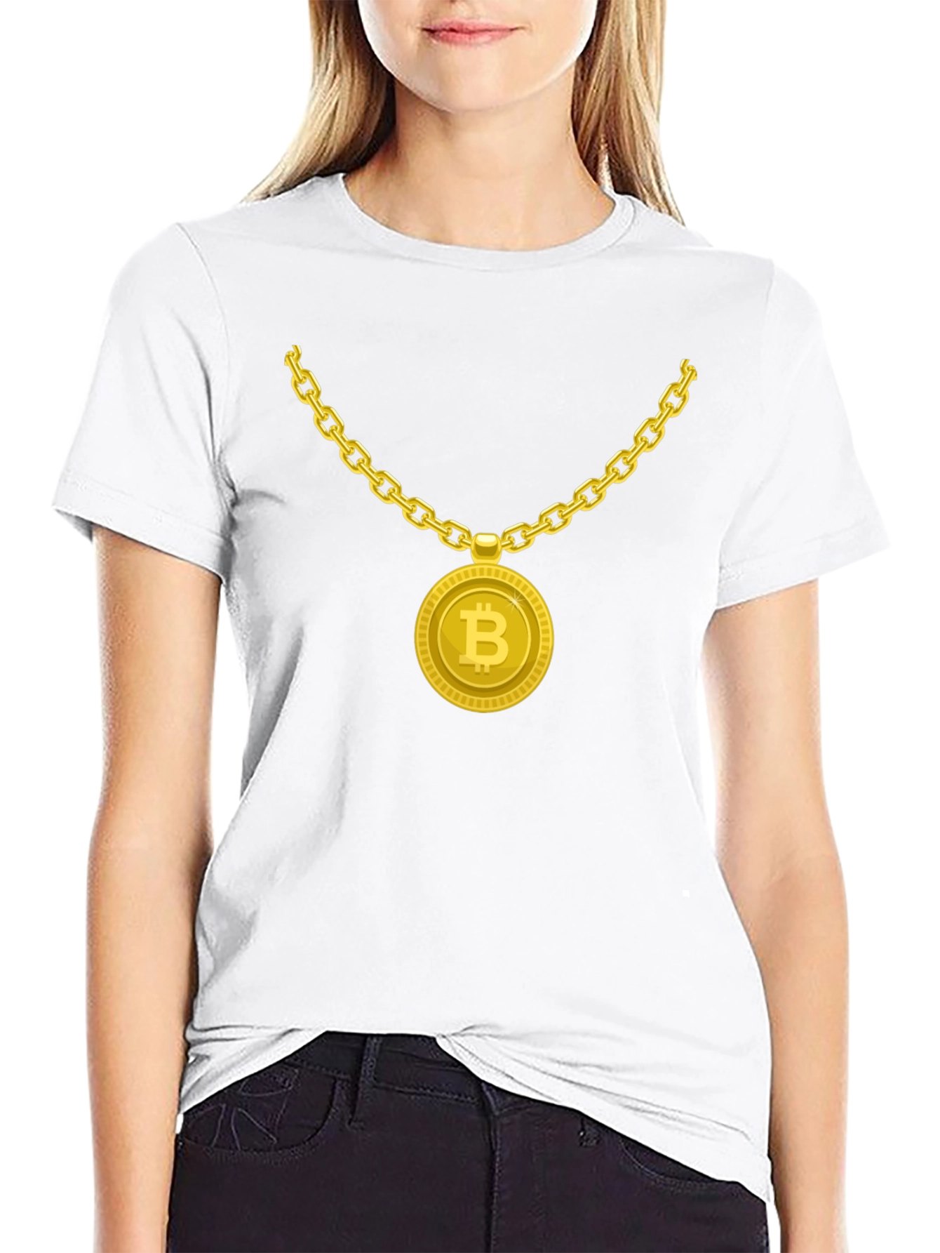 Bitcoin Bling T-Shirt - Crypto Gold Chain Design