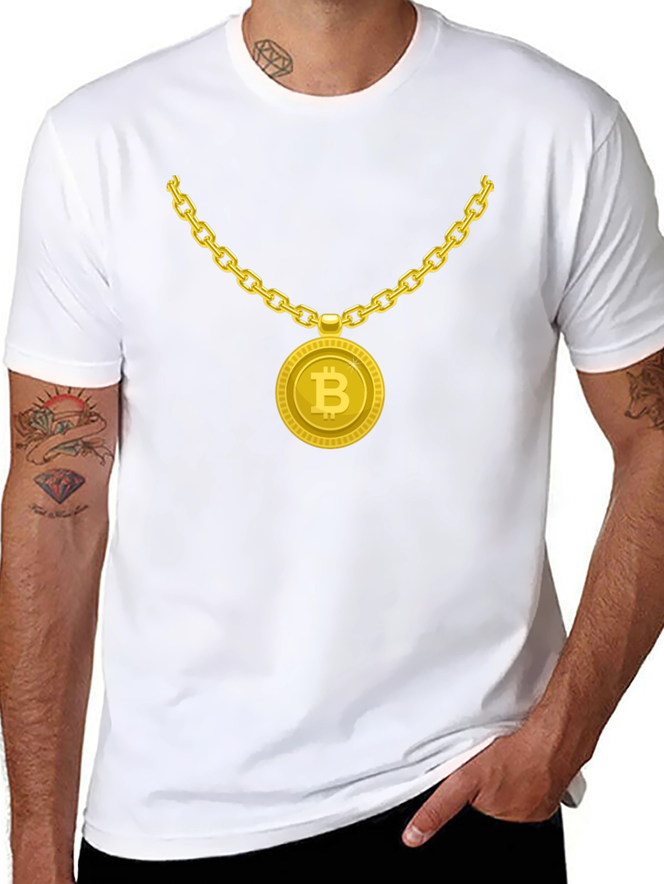 Bitcoin Bling T-Shirt - Crypto Gold Chain Design