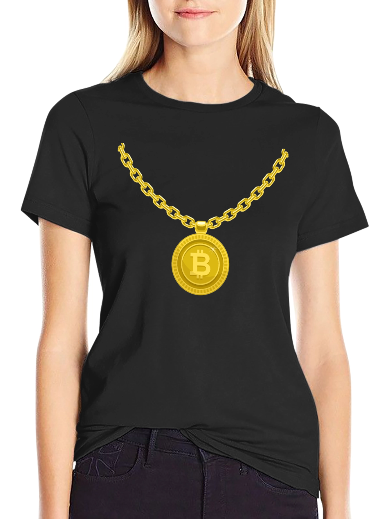 Bitcoin Bling T-Shirt - Crypto Gold Chain Design