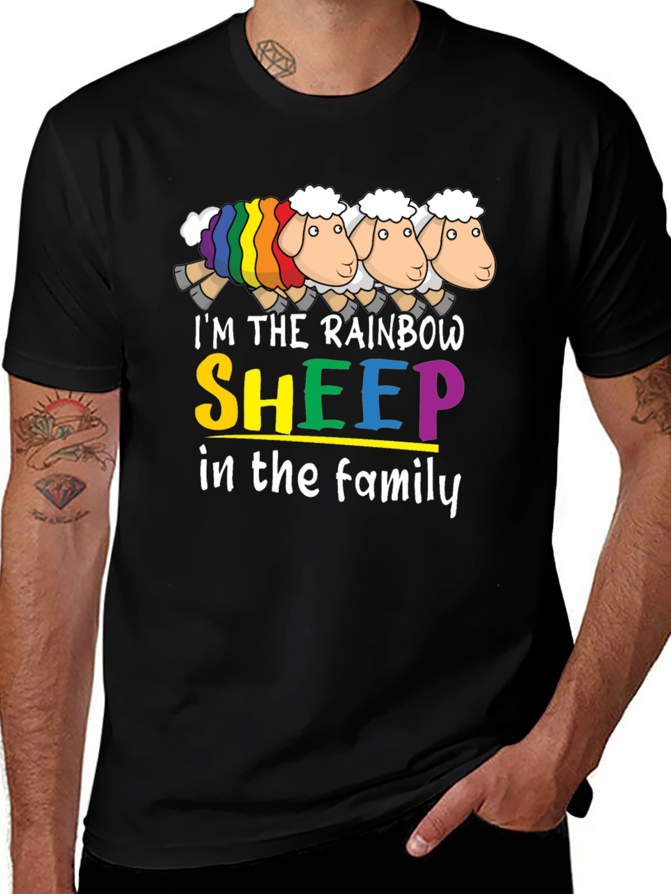 Rainbow Sheep Family Graphic T-Shirt