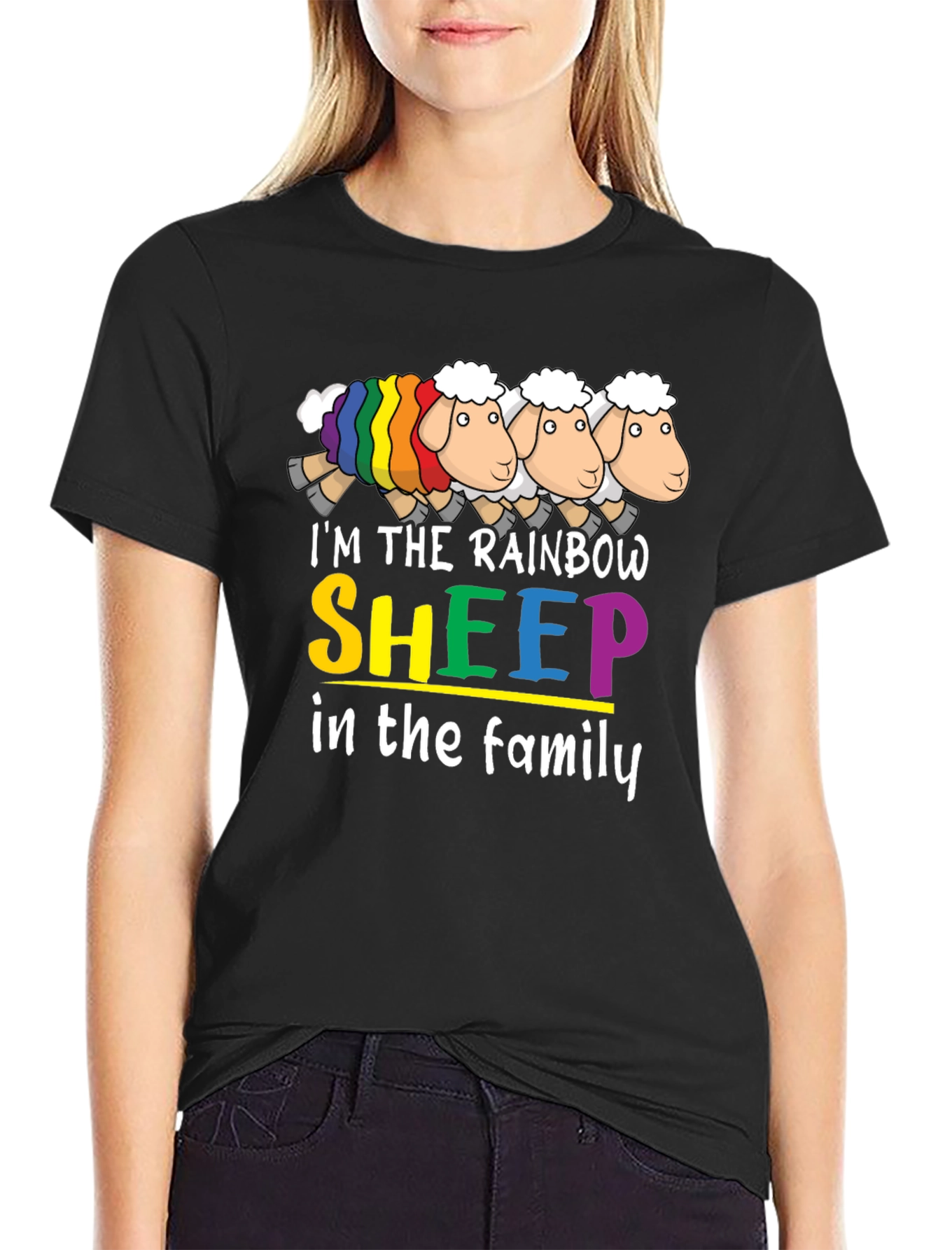 Rainbow Sheep Family Graphic T-Shirt