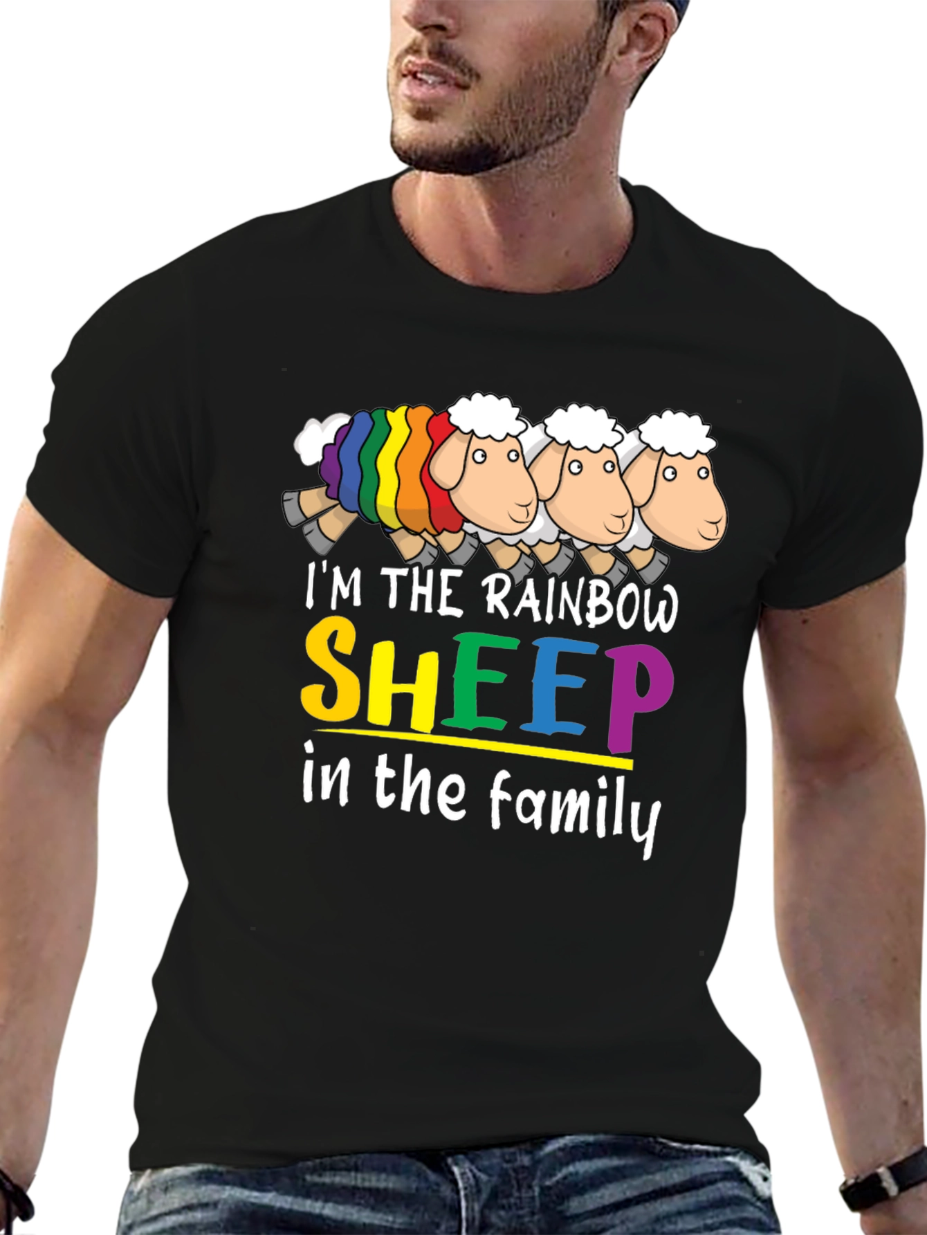 Rainbow Sheep Family Graphic T-Shirt