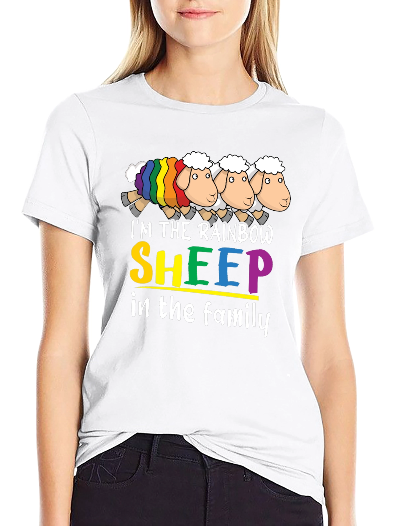 Rainbow Sheep Family Graphic T-Shirt