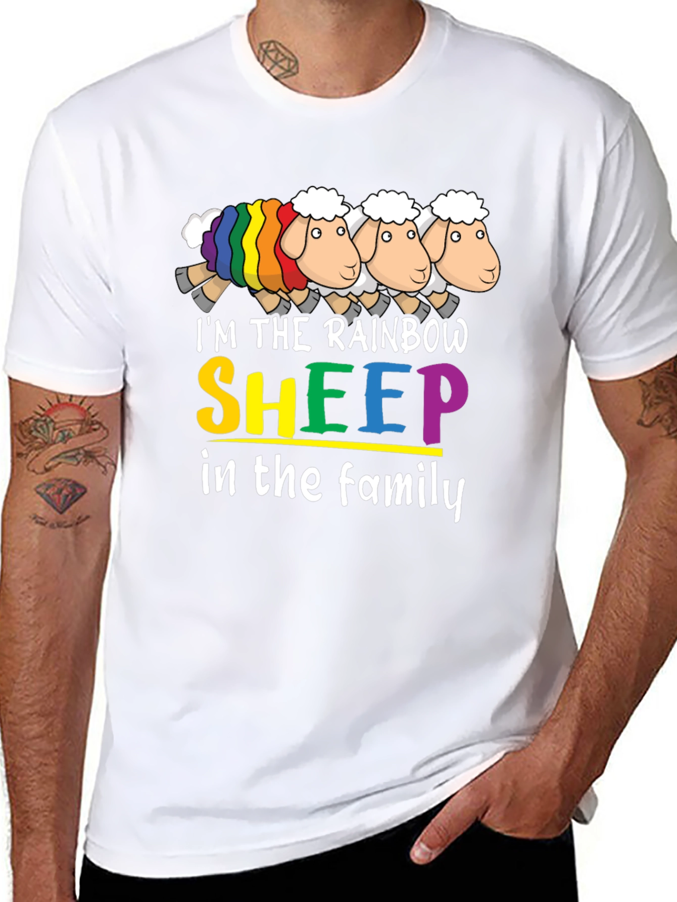 Rainbow Sheep Family Graphic T-Shirt