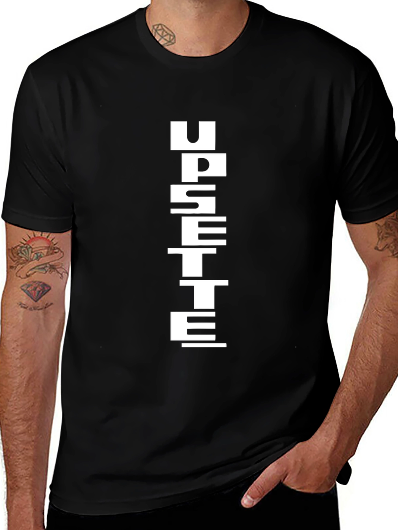 Unique Vertical Letter Graphic Black T-Shirt