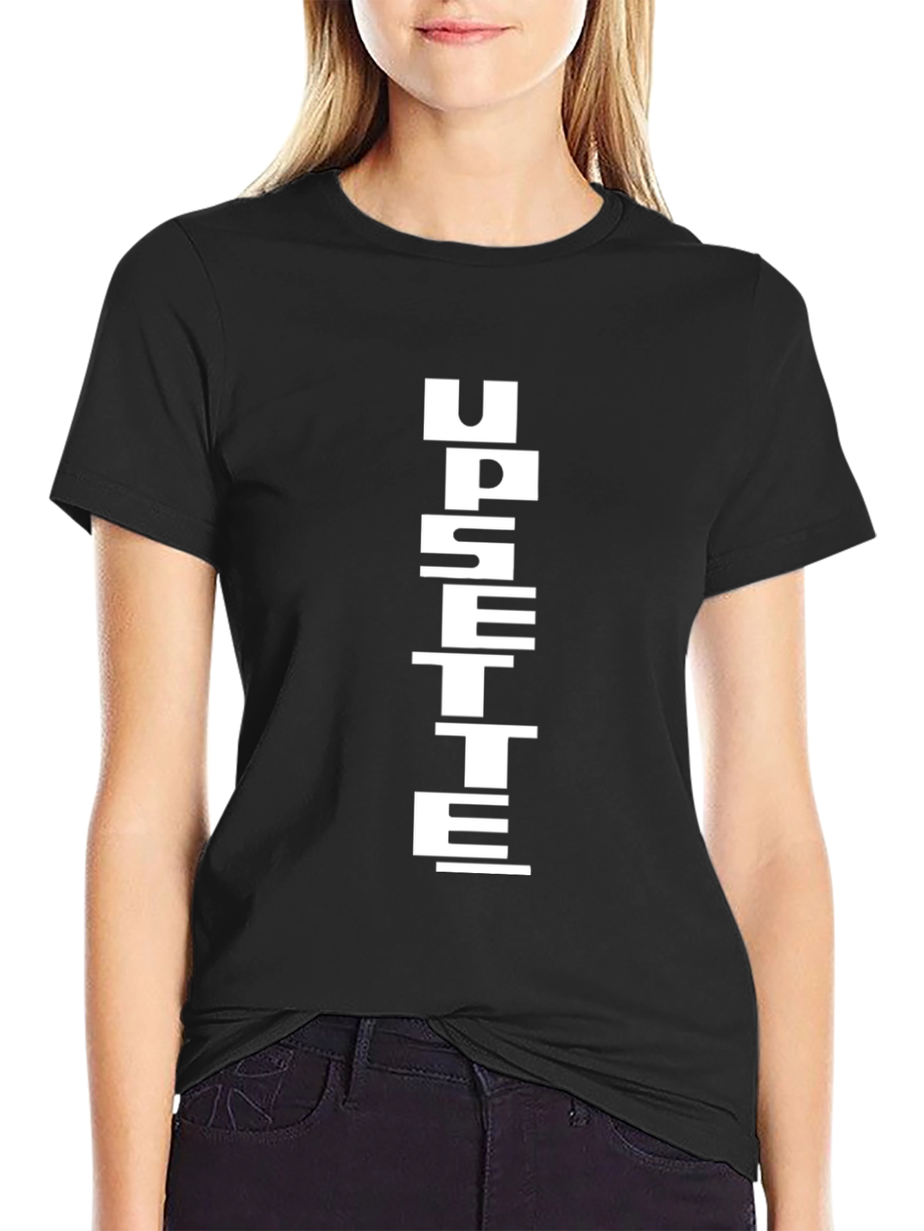 Unique Vertical Letter Graphic Black T-Shirt