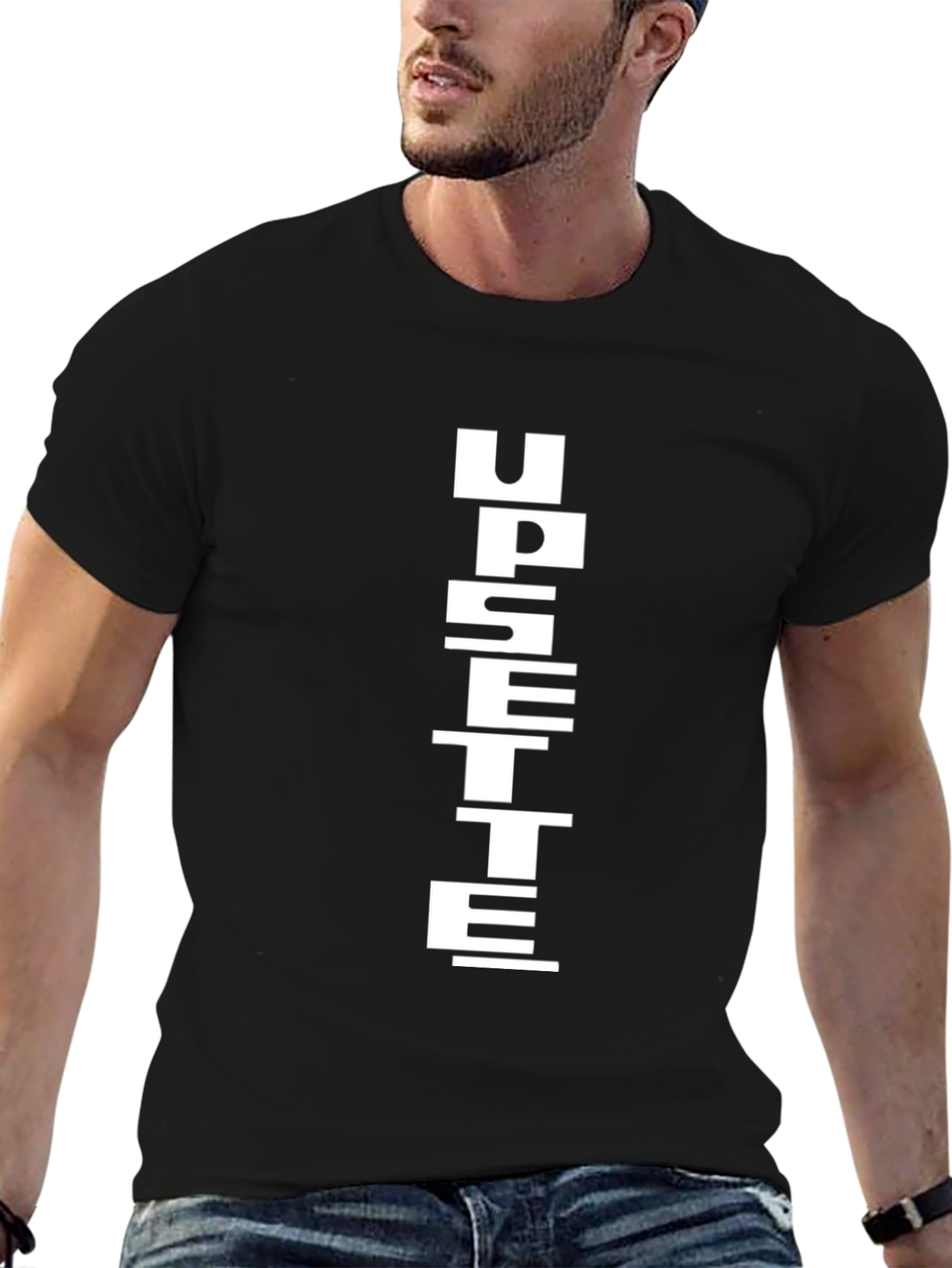 Unique Vertical Letter Graphic Black T-Shirt