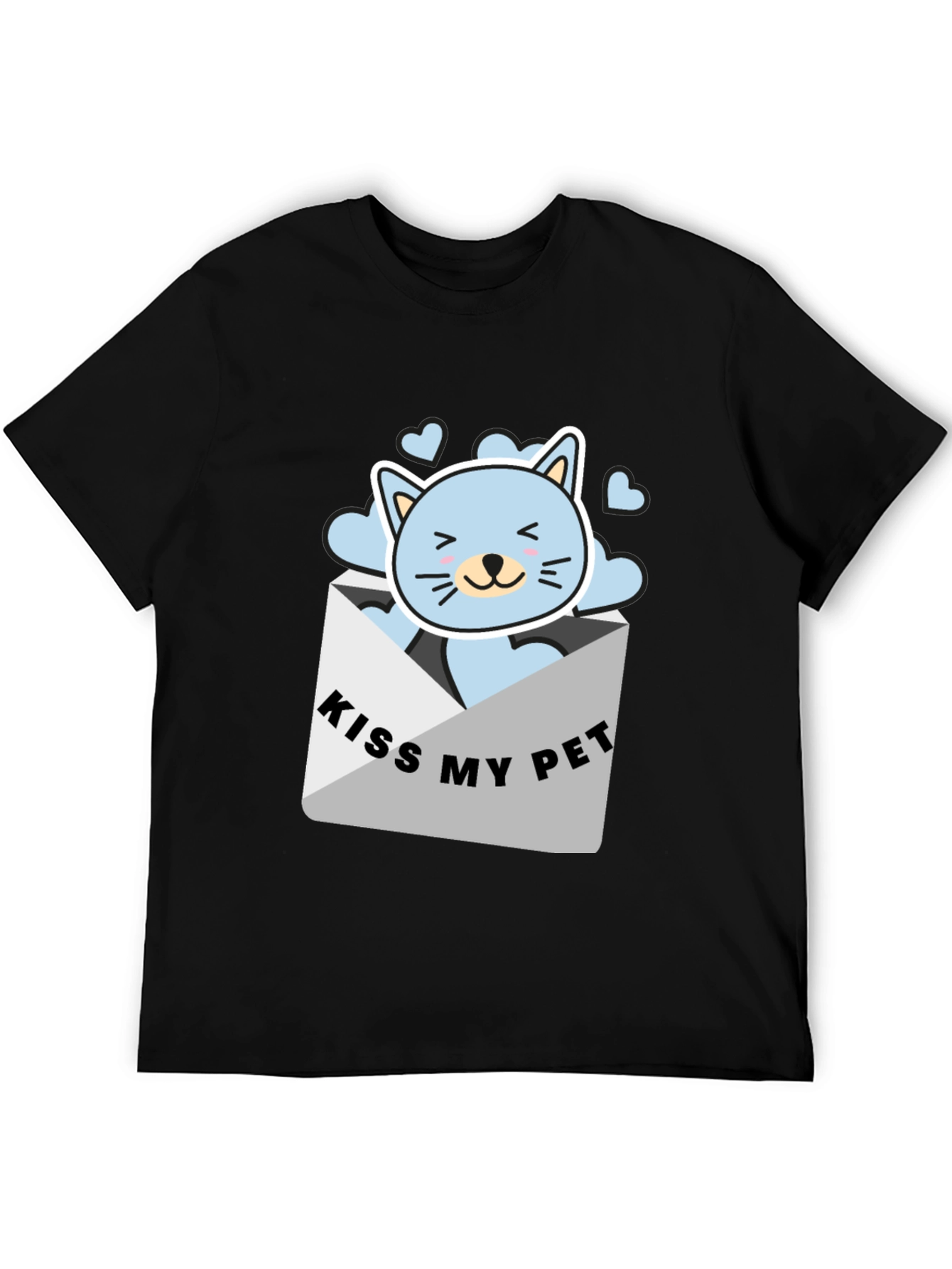 Kiss My Pet Black T-Shirt Cute Cat Design