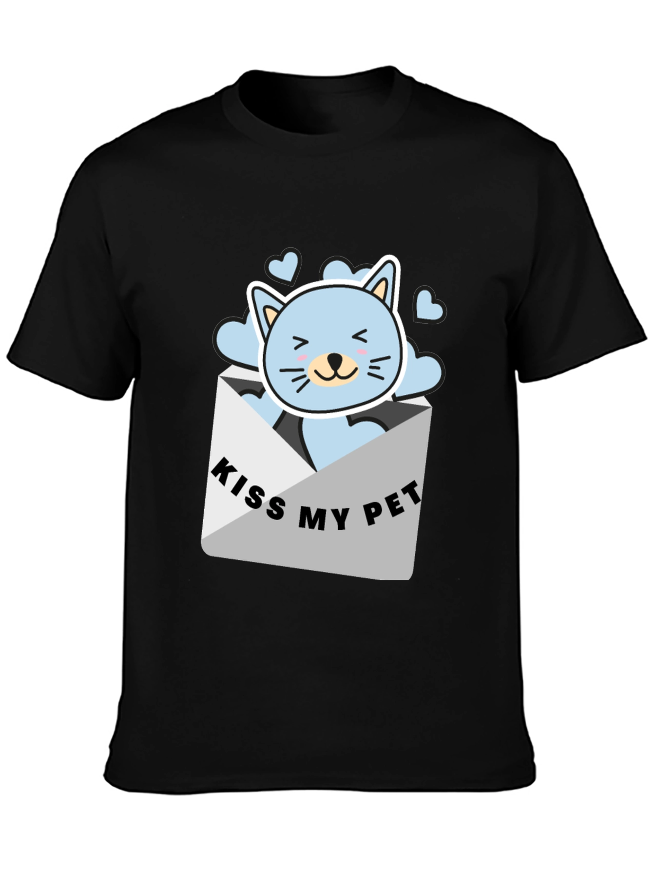 Kiss My Pet Black T-Shirt Cute Cat Design