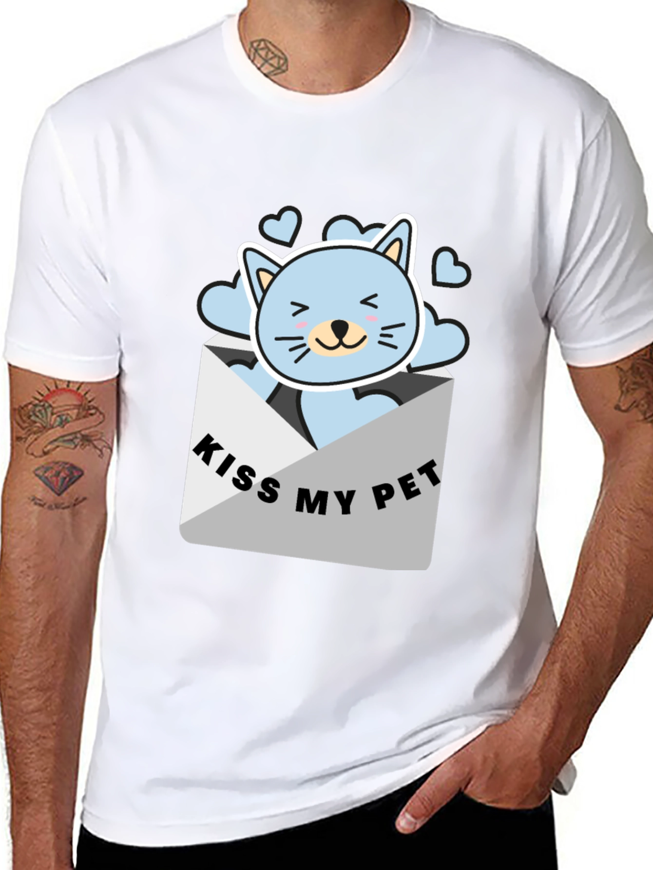 Kiss My Pet Black T-Shirt Cute Cat Design