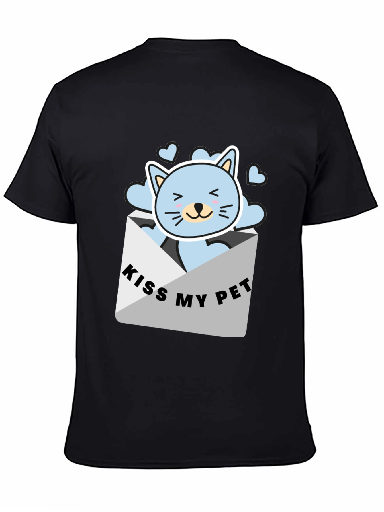 Kiss My Pet Black T-Shirt Cute Cat Design