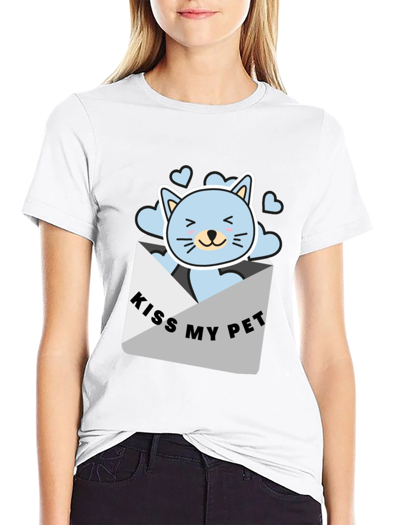 Kiss My Pet Black T-Shirt Cute Cat Design