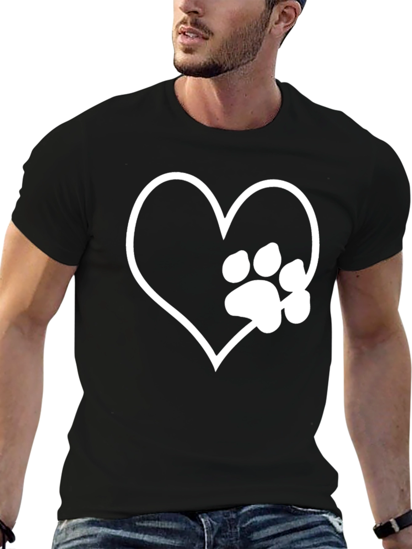 Heart Paw Print Black T-Shirt