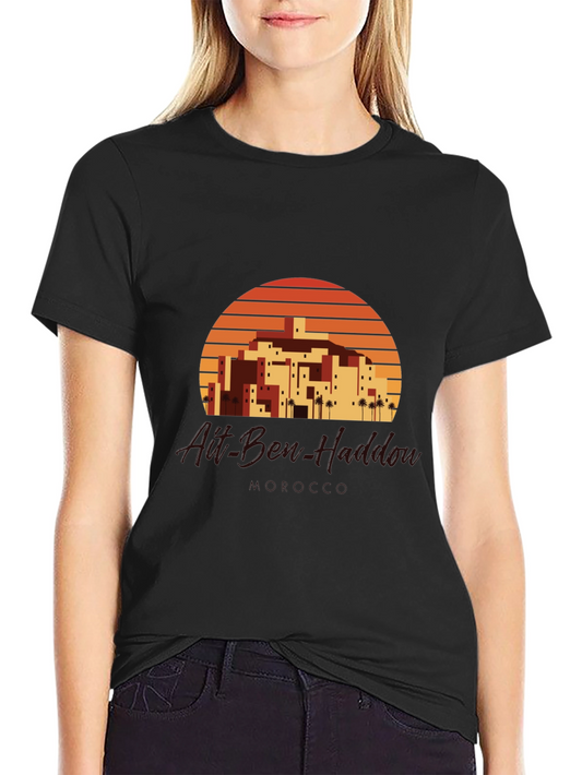 Retro Sunset Village Graphic Tee - Black