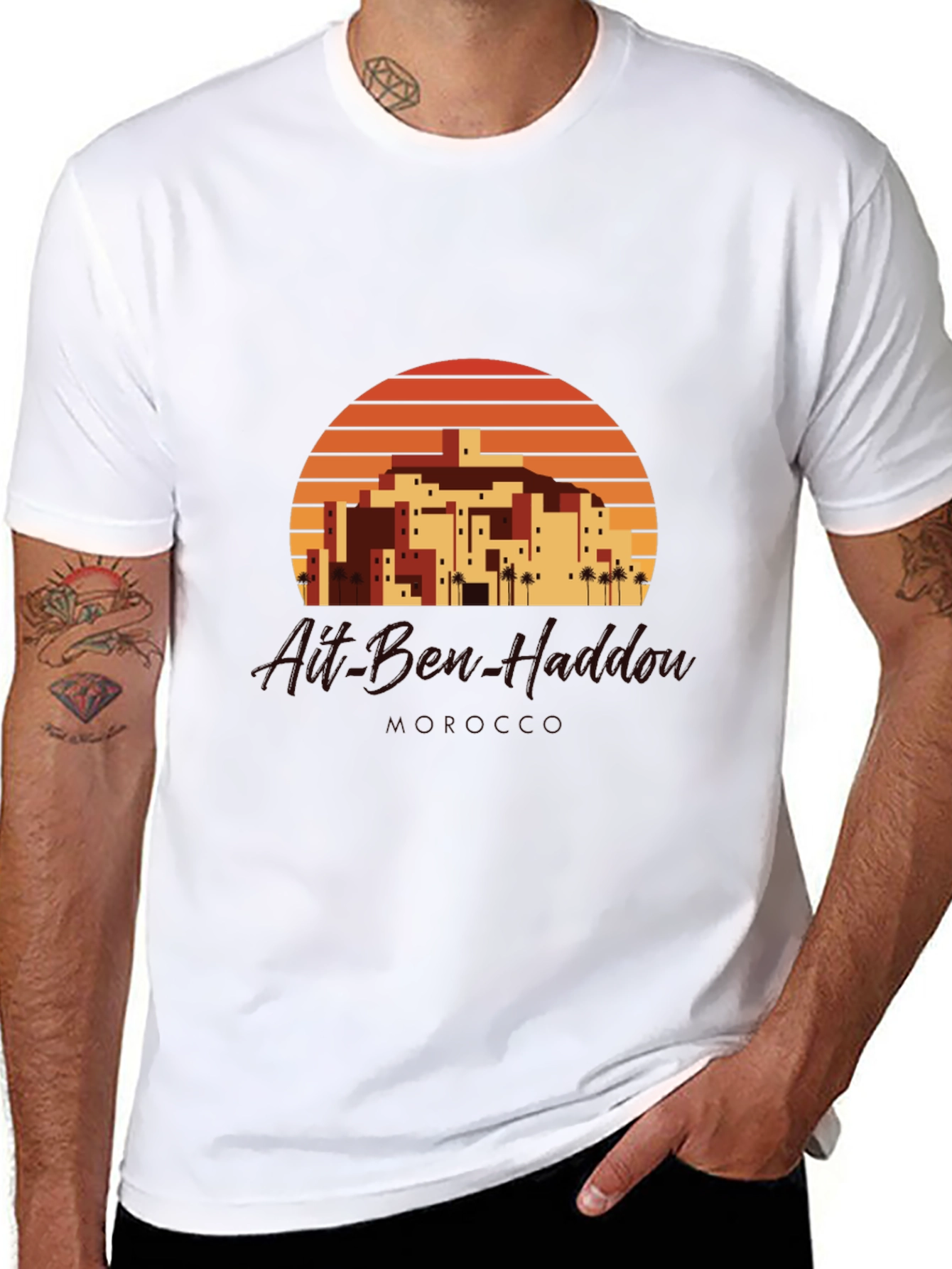Retro Sunset Village Graphic Tee - Black