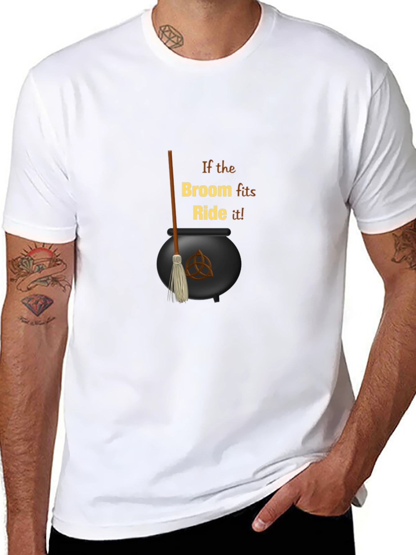 Witch Broom Cauldron Black T-Shirt