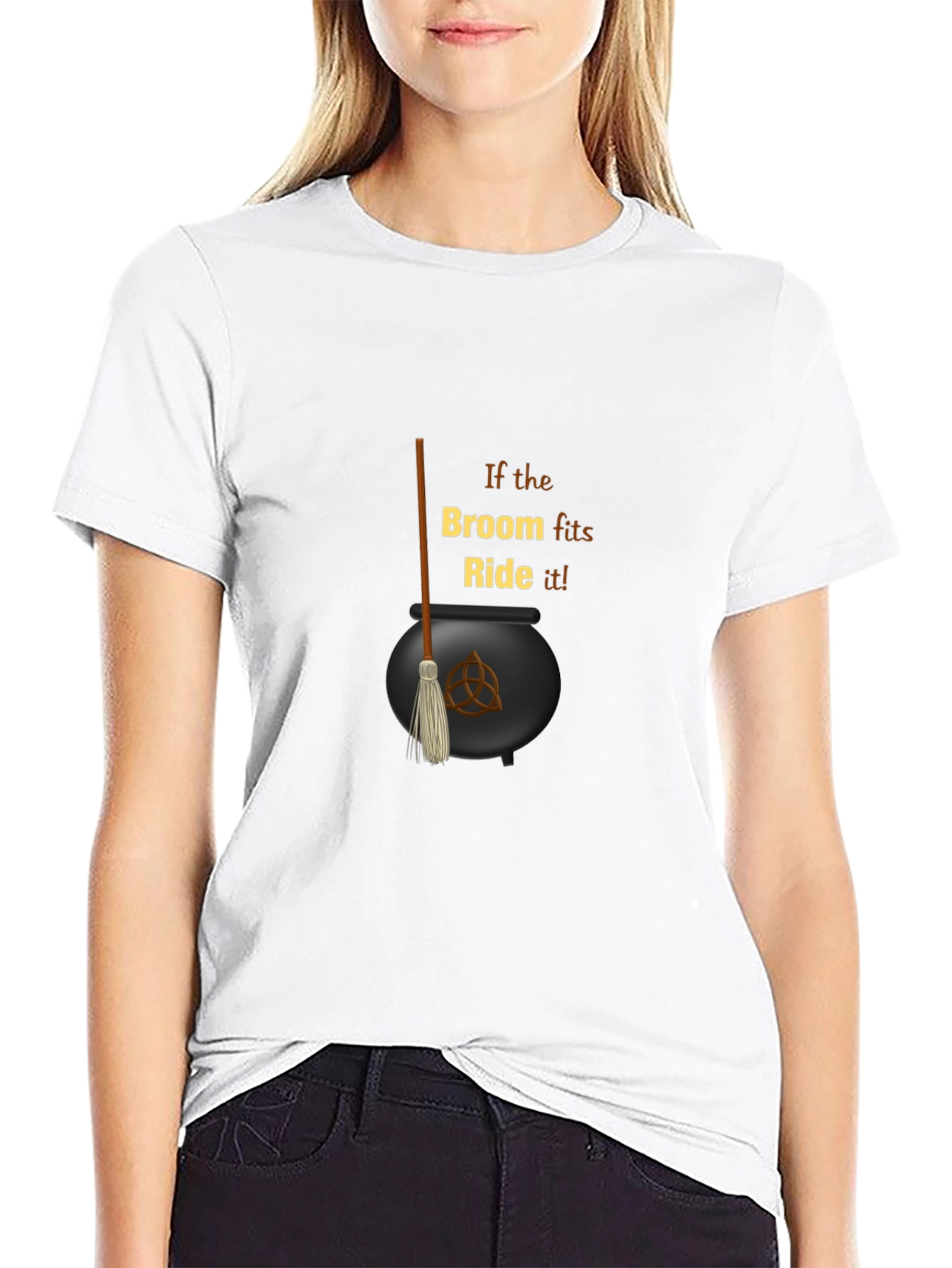 Witch Broom Cauldron Black T-Shirt