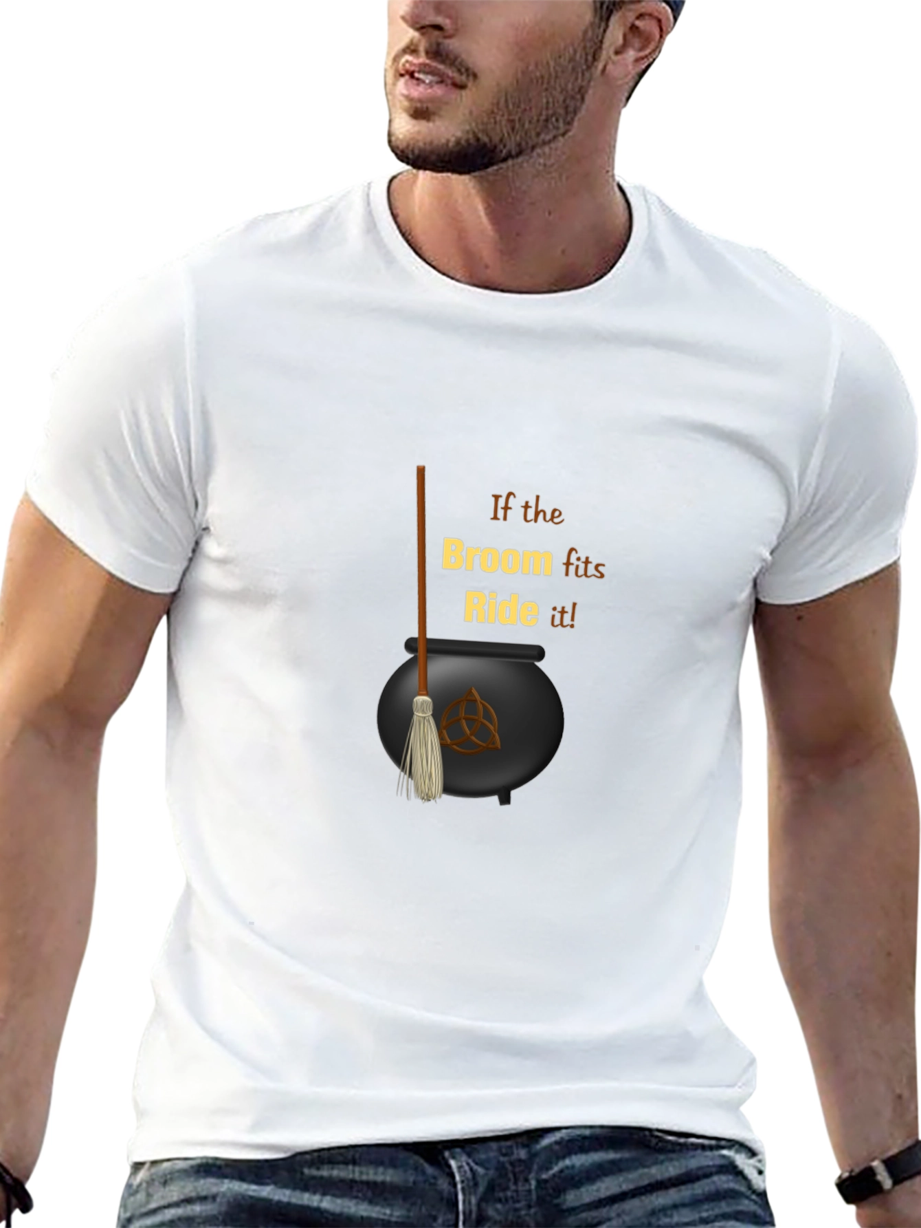 Witch Broom Cauldron Black T-Shirt