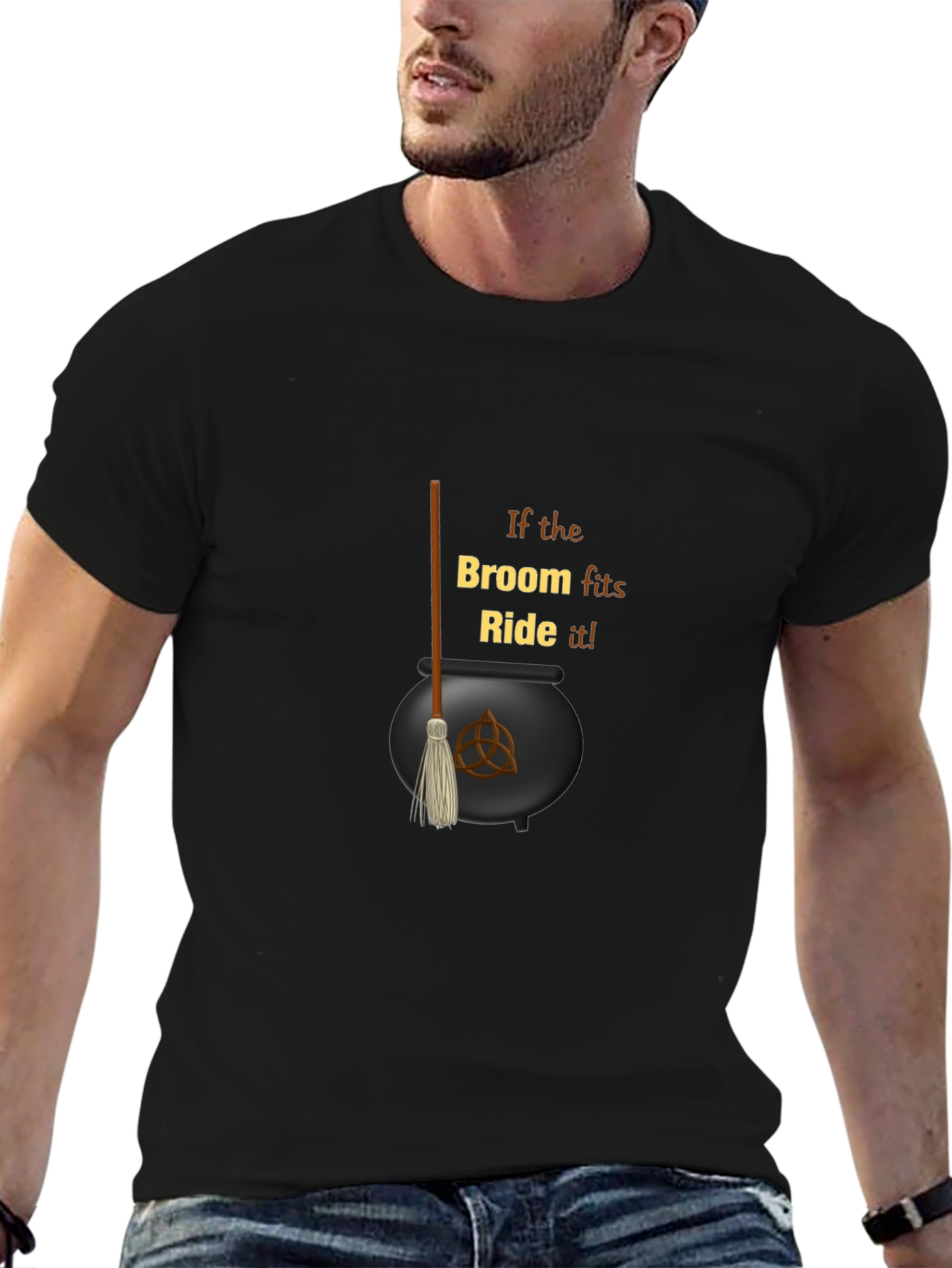 Witch Broom Cauldron Black T-Shirt