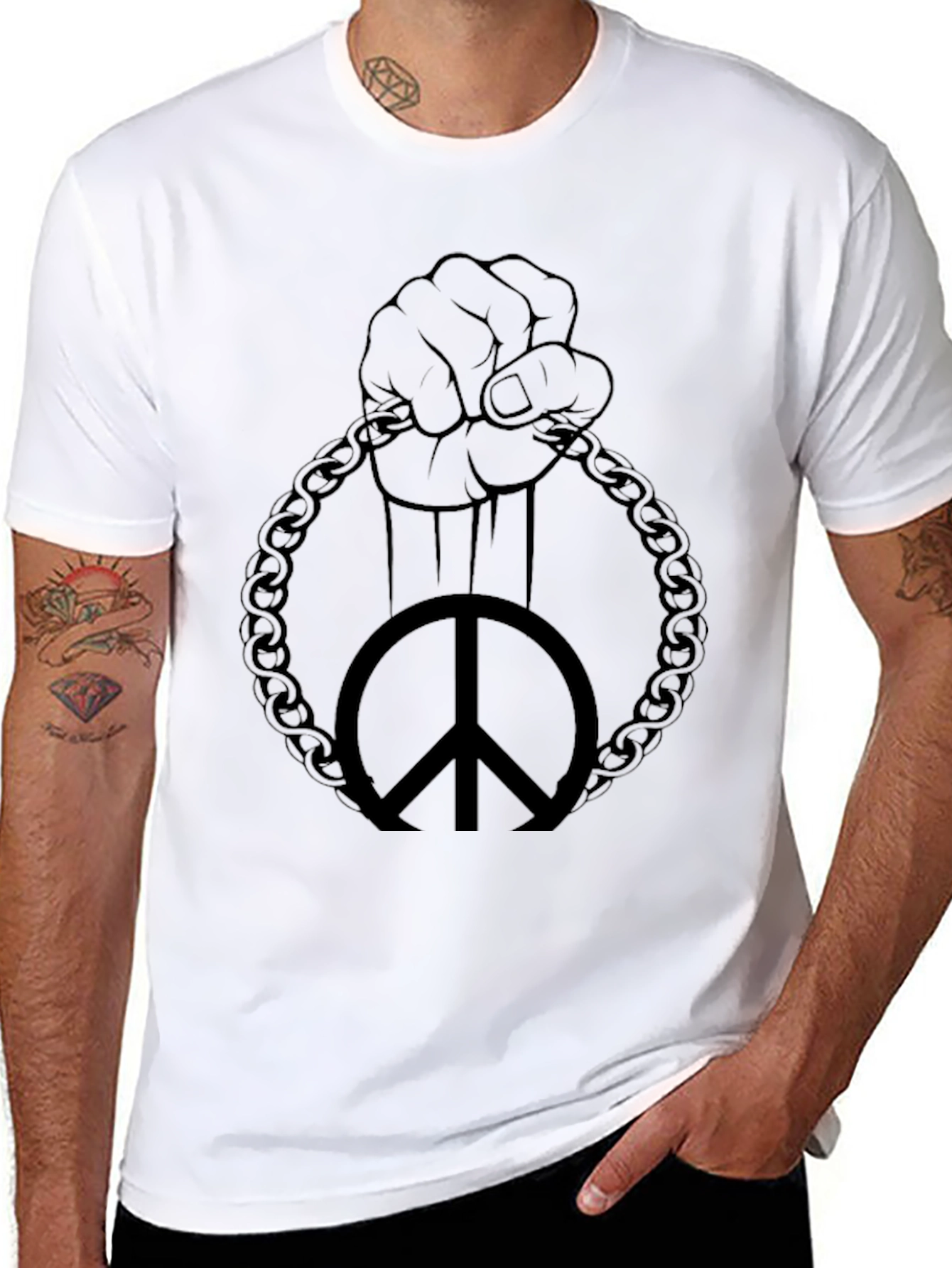 Peace Fist Chain Graphic T-Shirt