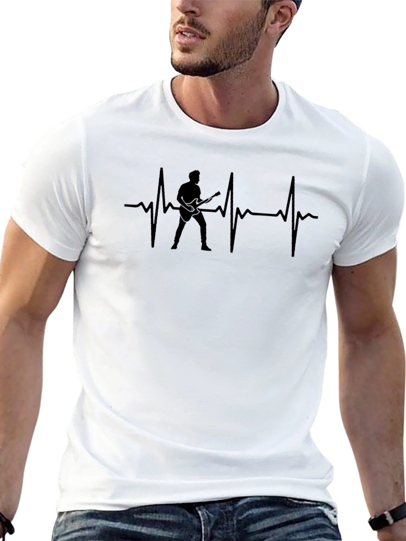 Guitarist Heartbeat Graphic Tee - Black