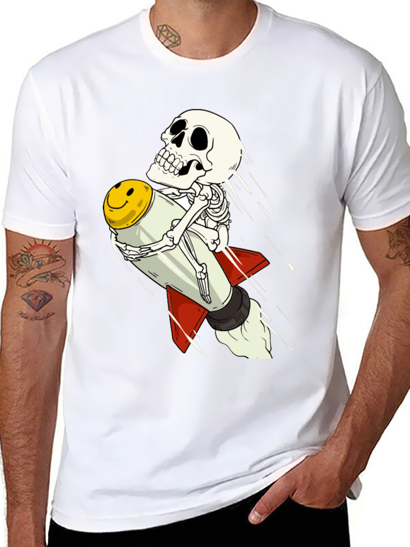 Skeleton Rocket Rider T-Shirt - Black Cotton Tee