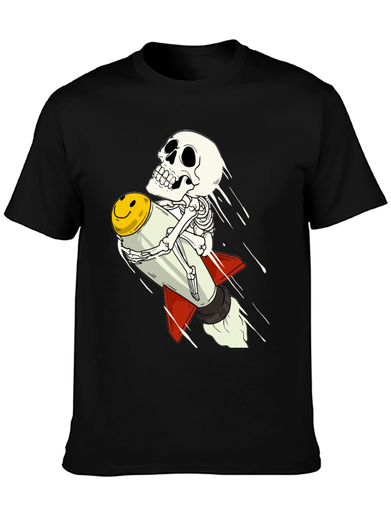 Skeleton Rocket Rider T-Shirt - Black Cotton Tee