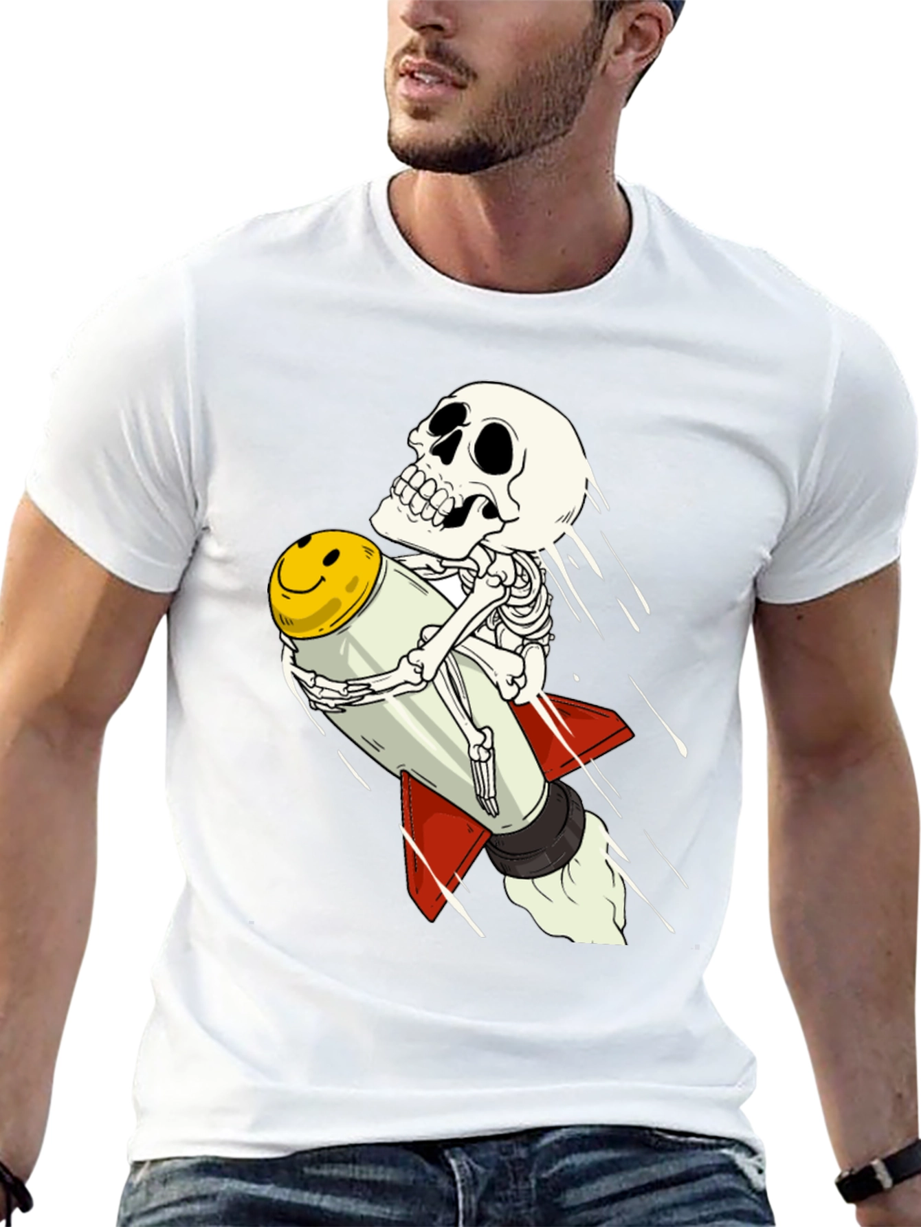 Skeleton Rocket Rider T-Shirt - Black Cotton Tee