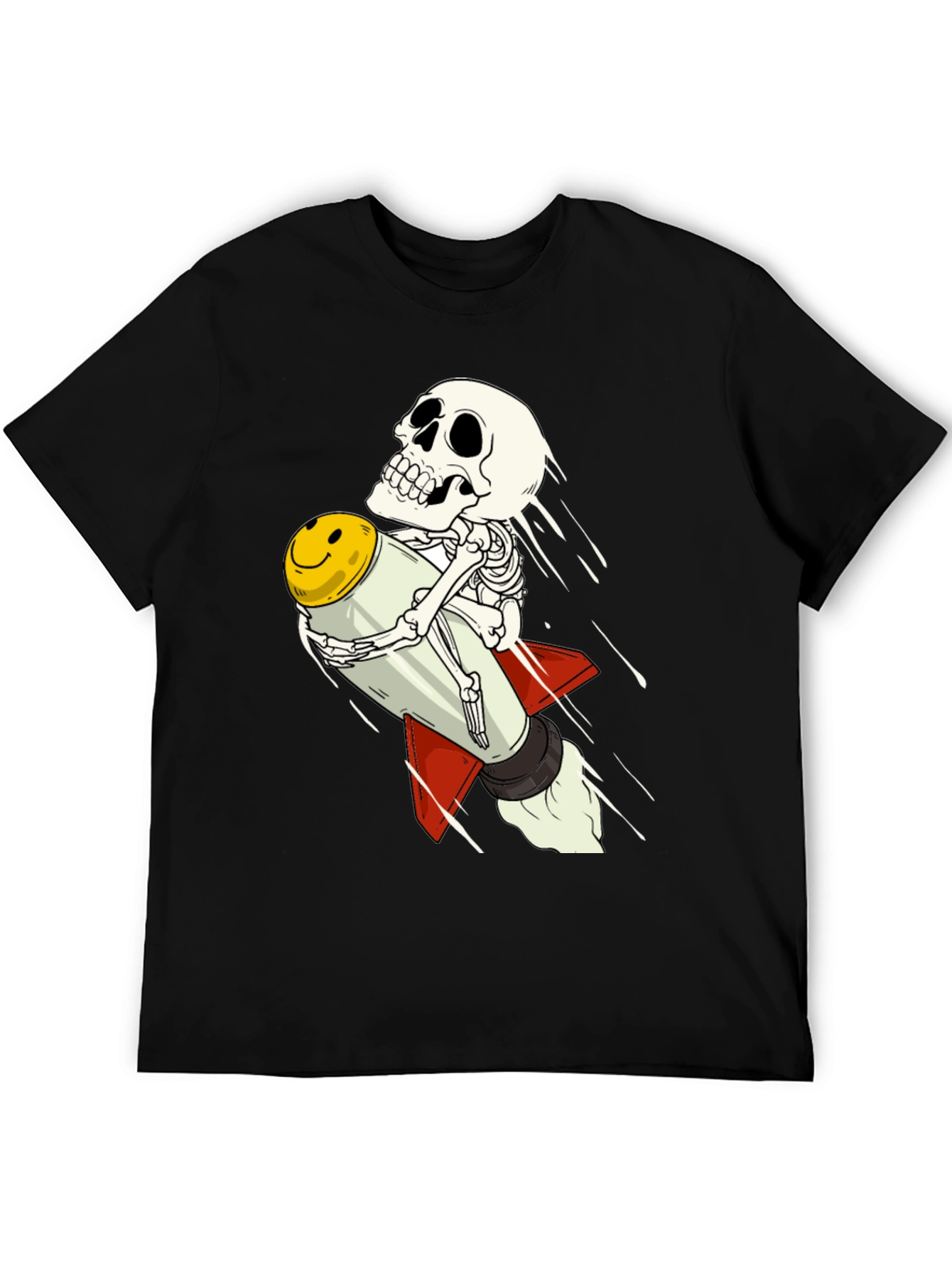 Skeleton Rocket Rider T-Shirt - Black Cotton Tee