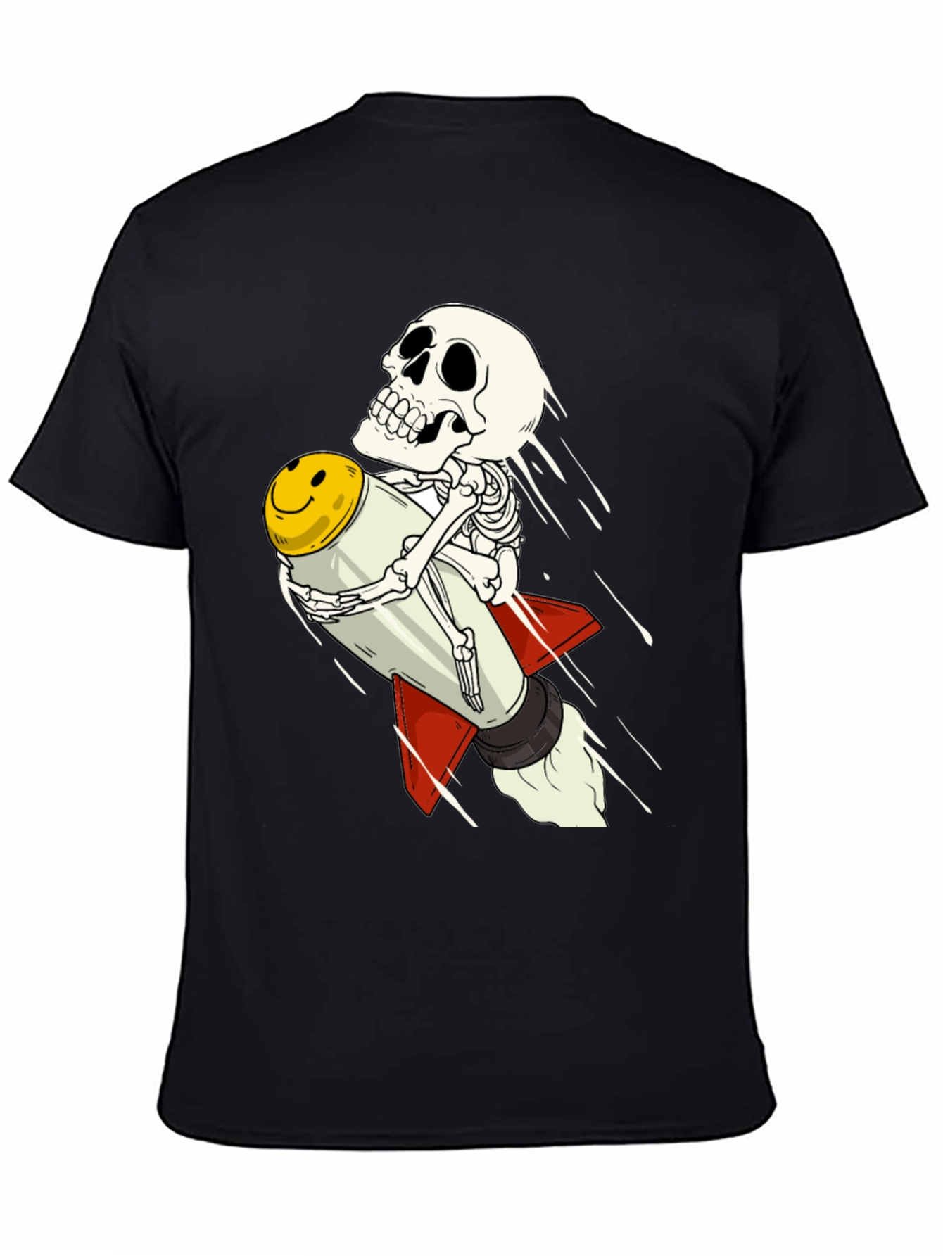 Skeleton Rocket Rider T-Shirt - Black Cotton Tee