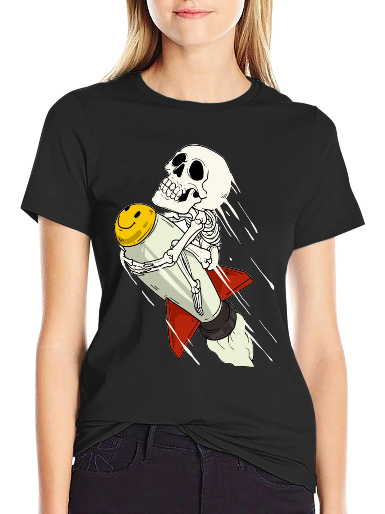 Skeleton Rocket Rider T-Shirt - Black Cotton Tee