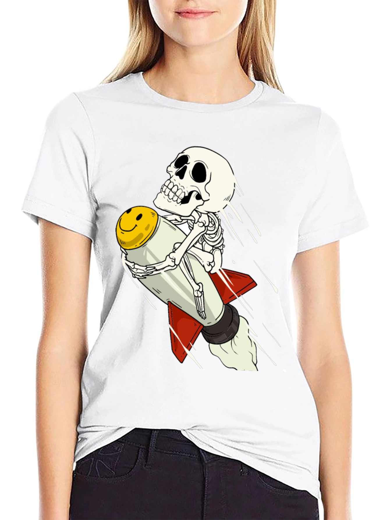 Skeleton Rocket Rider T-Shirt - Black Cotton Tee