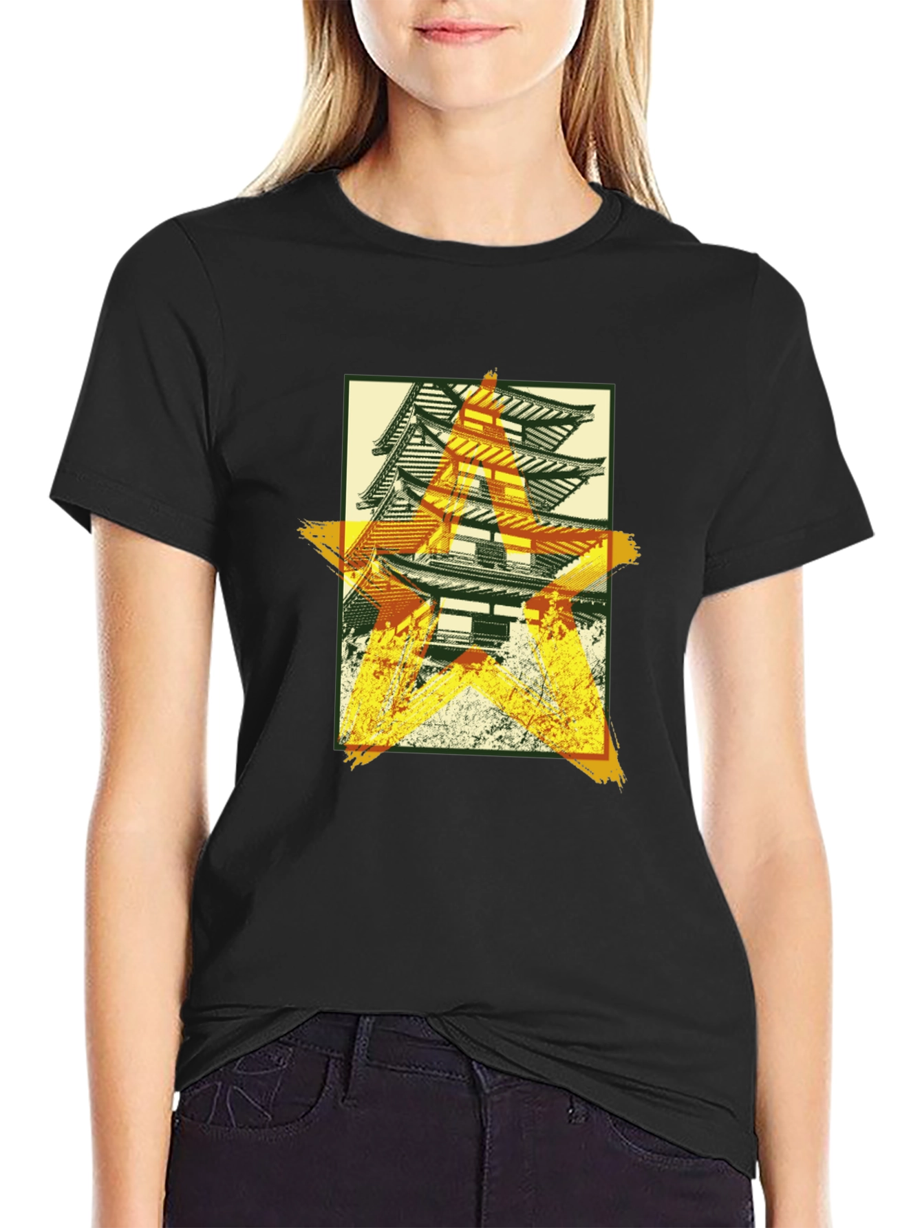 Japanese Pagoda Graphic T-Shirt - Black