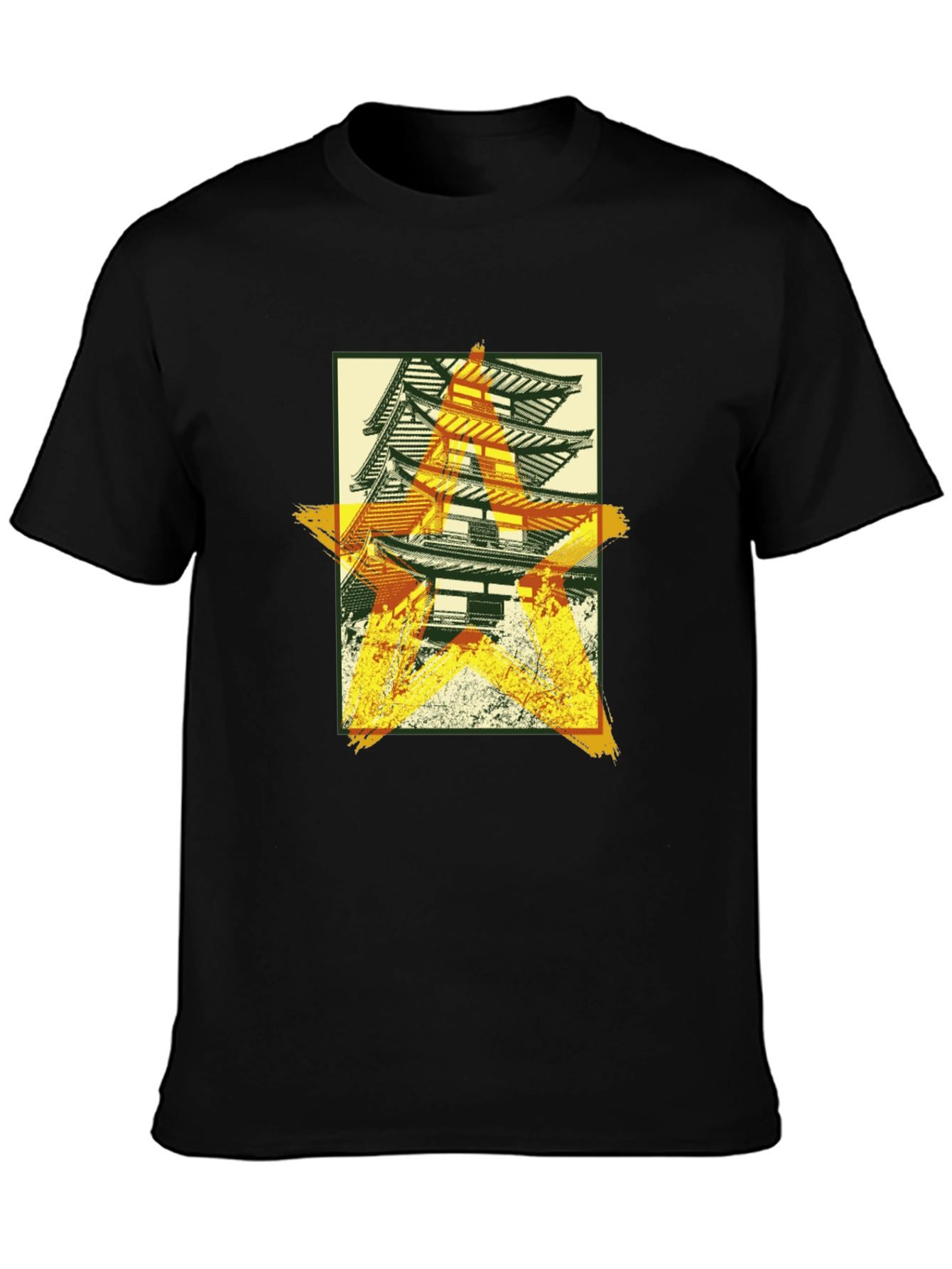 Japanese Pagoda Graphic T-Shirt - Black