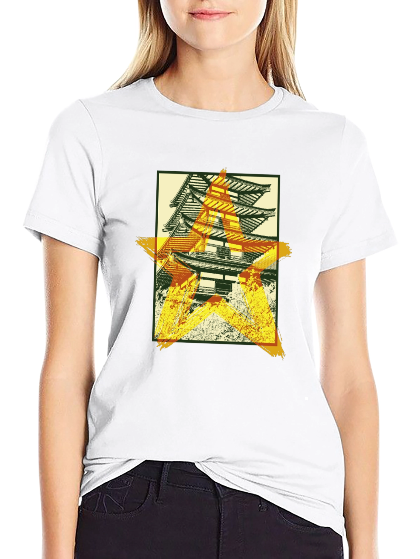 Japanese Pagoda Graphic T-Shirt - Black