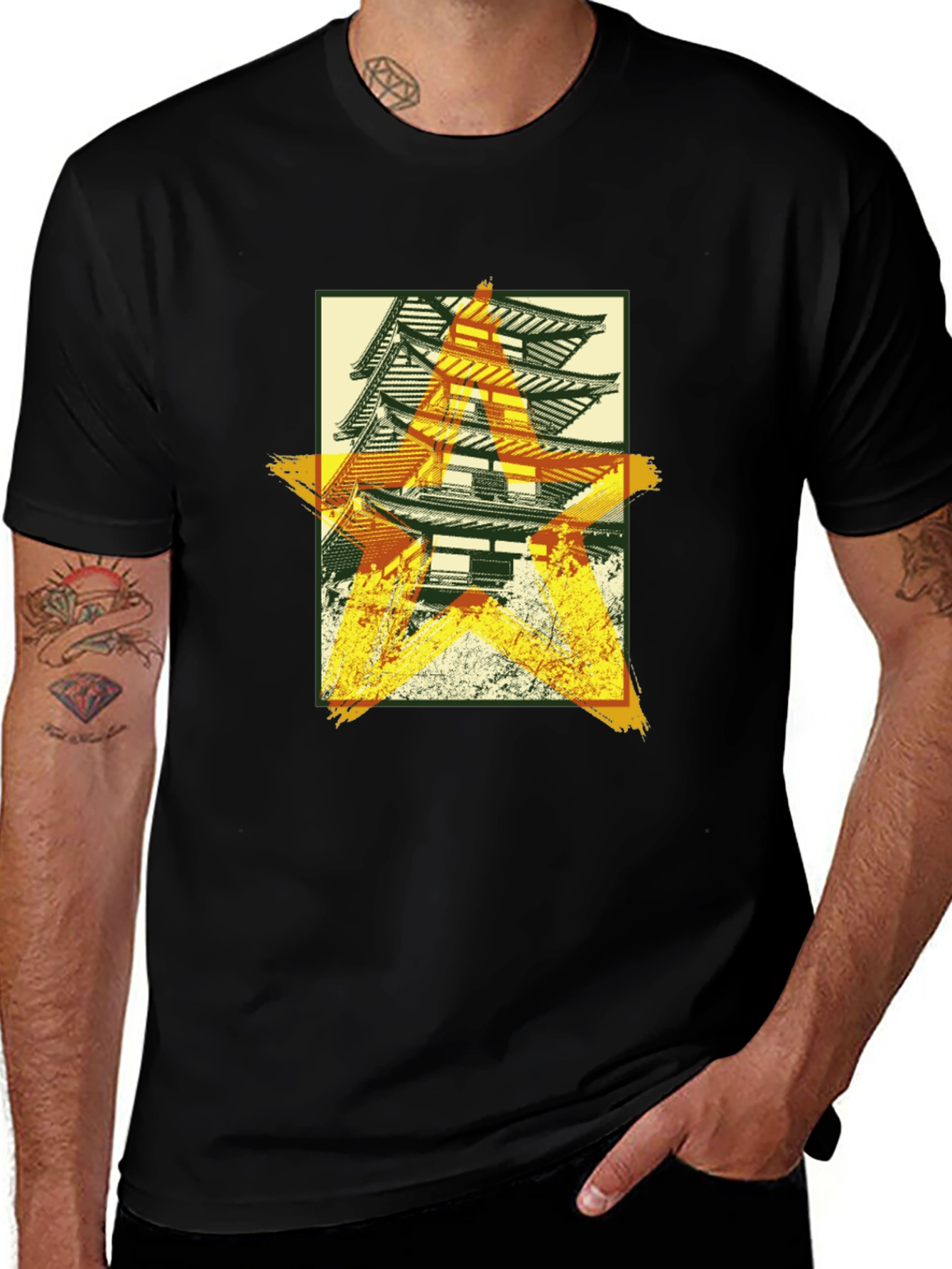 Japanese Pagoda Graphic T-Shirt - Black