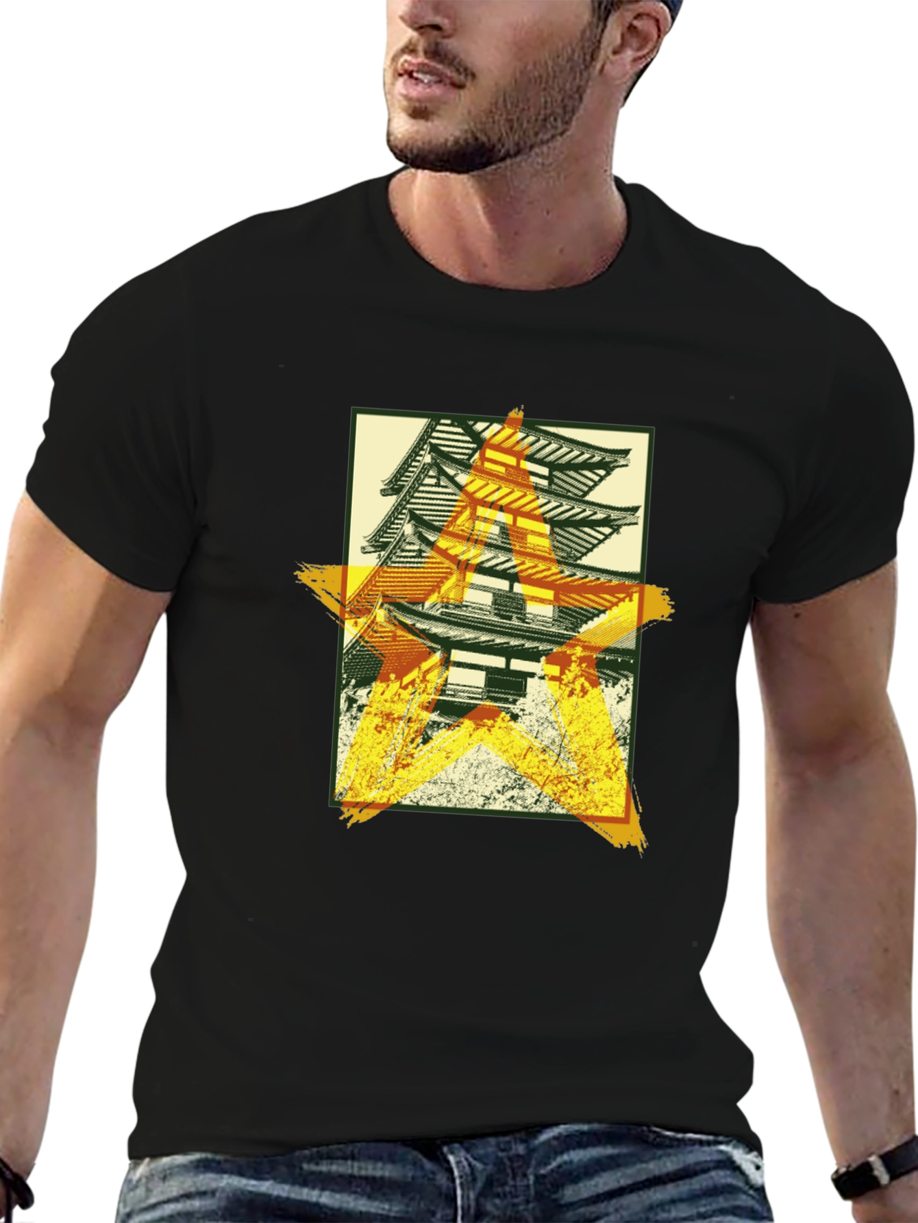 Japanese Pagoda Graphic T-Shirt - Black